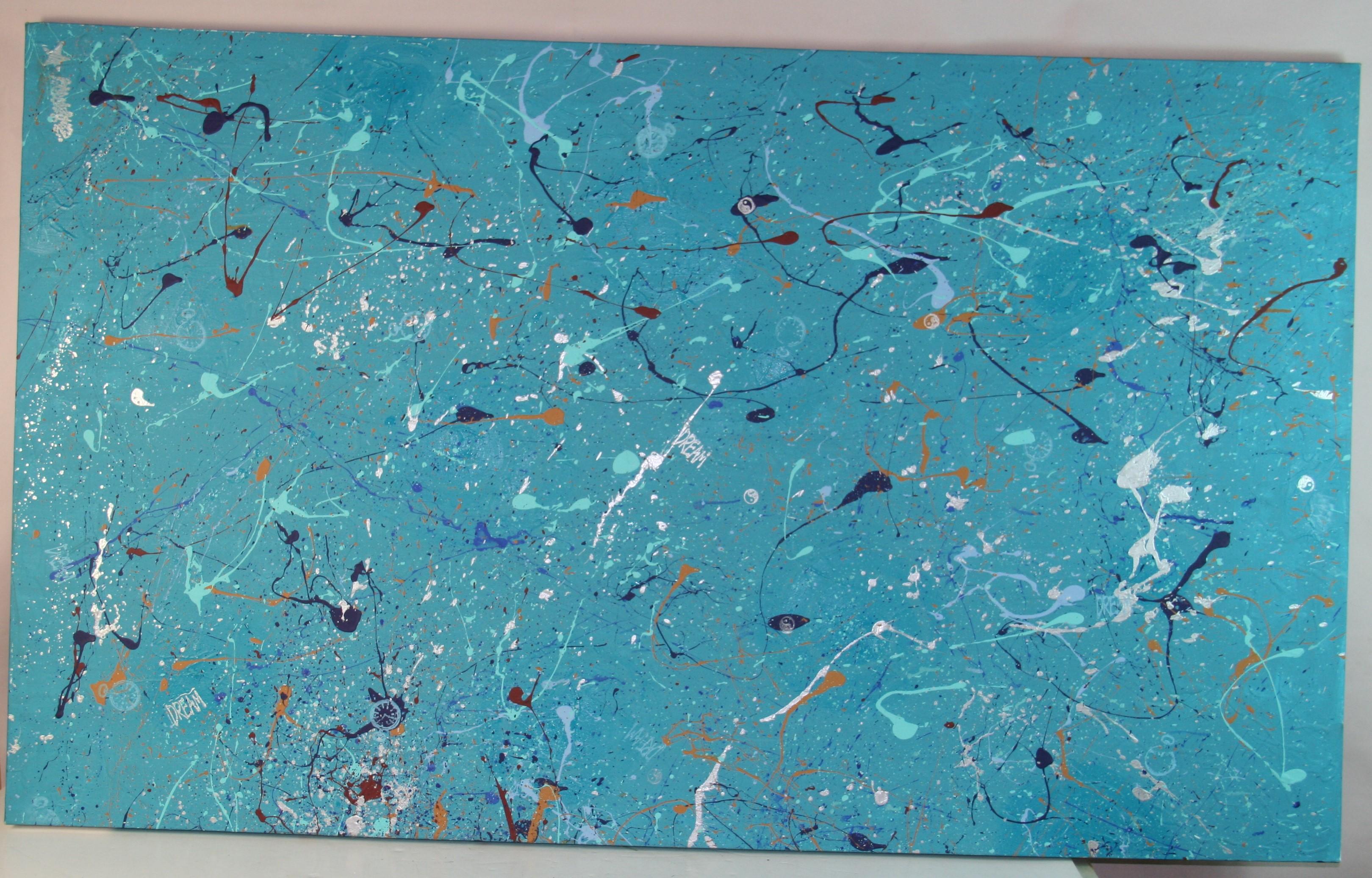V.Wese Abstract Painting – "Twlight of Creation"Oversized Blue /Aqua Abstract Expressionist Oil Painting