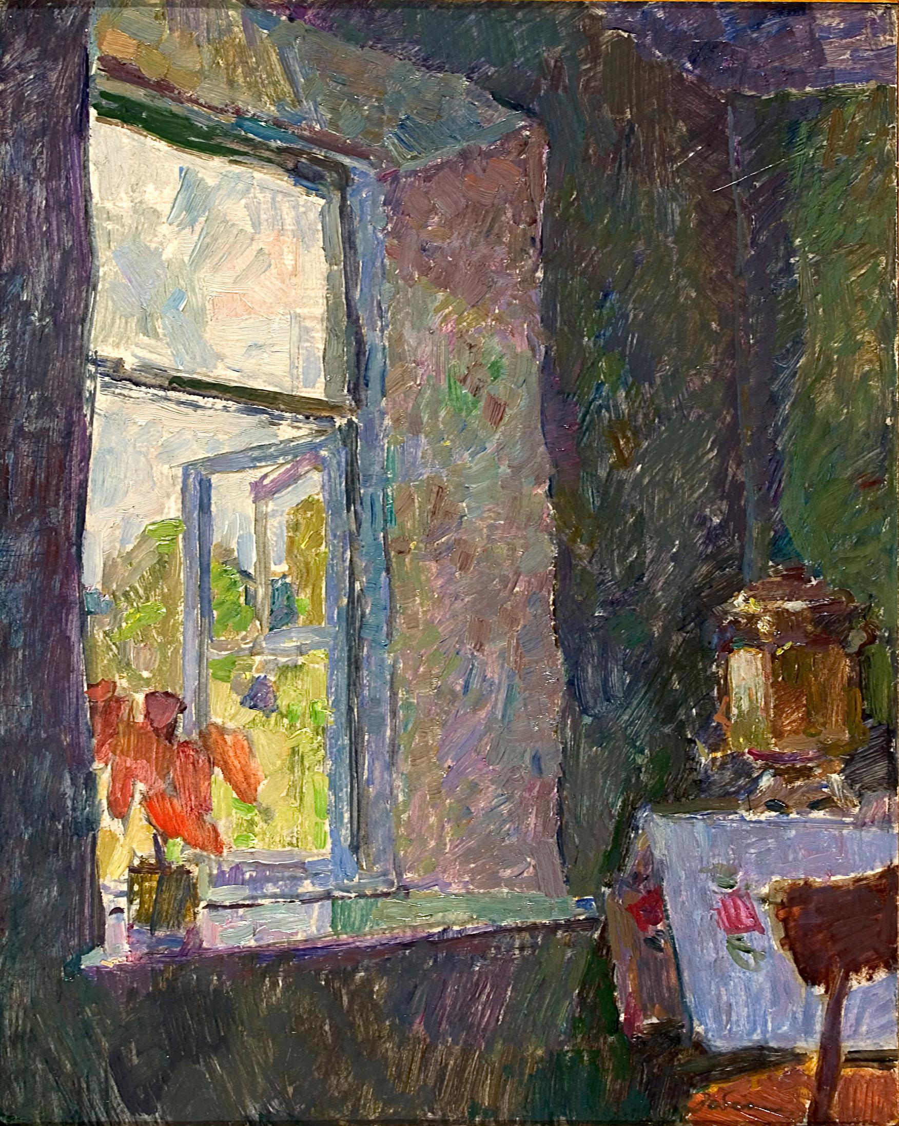 Vyacheslav Zabelin (1935- 2001) Considered a living master during his lifetime in Moscow, painted A Window in 1986. Zabelin had already 300 paintings in museum collections throughout the world at the time of his death. A Surikov professor and an