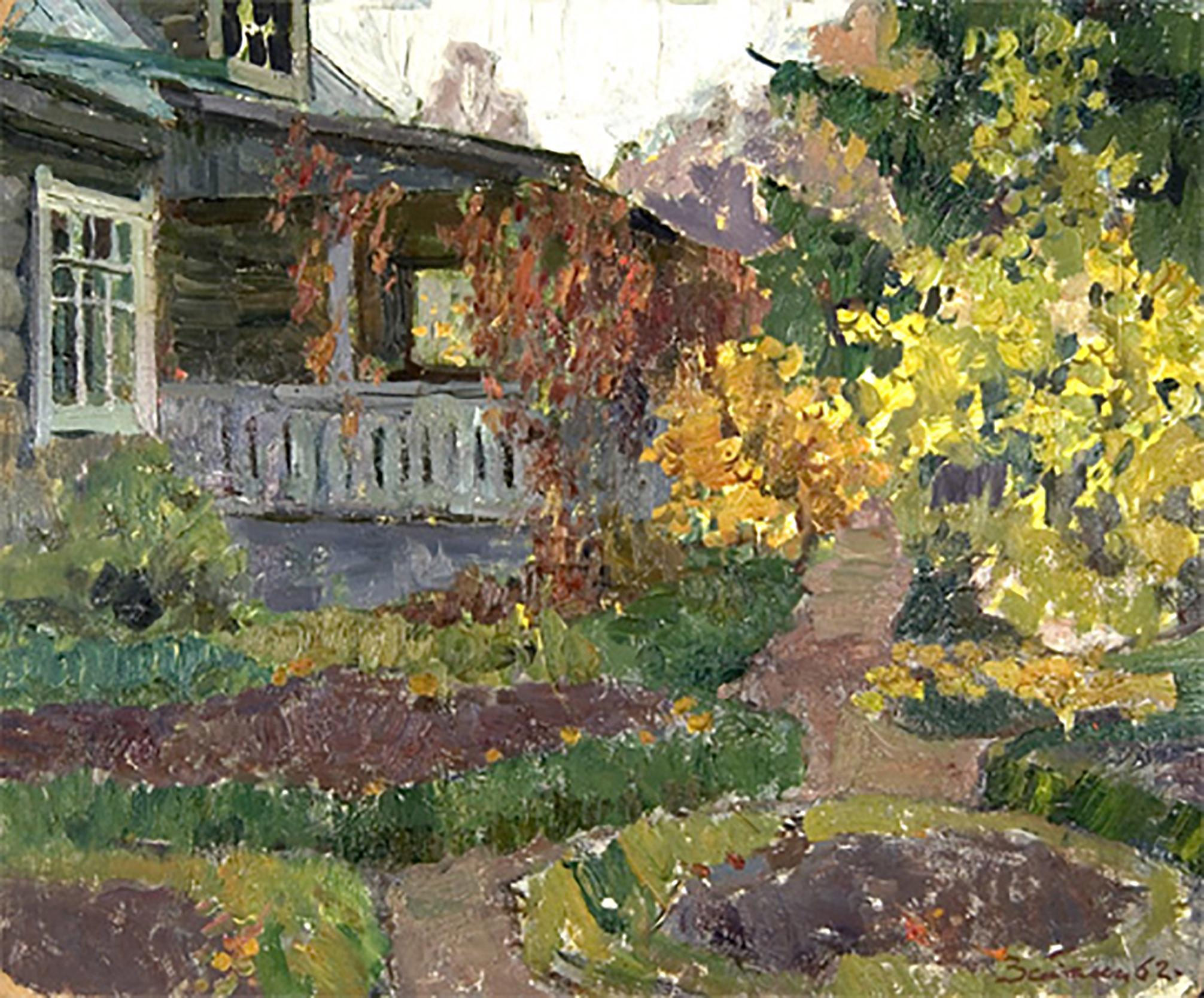Vyacheslav Zabelin (1935- 2001) Considered a living master during his lifetime in Moscow, painted Garden in Fall in 1962. Zabelin had already 300 paintings in museum collections throughout the world at the time of his death. A Surikov professor and