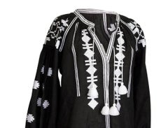 Vyshyvanka Black and White Hand Embroidered Vita Kin Linen Top