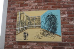 A still life, figurative painting colored interior design constructive furniture