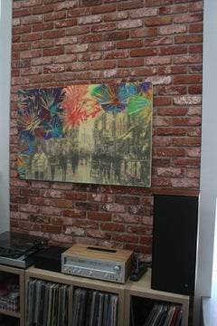 Interception Contraste, figurative landscape painting colored flower cityscape