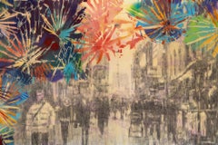 Interception Contraste, figurative landscape painting colored flower cityscape 