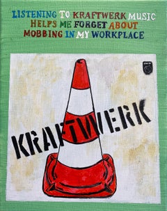 Kraftwerk figurative painting humor text colored music reference small scale