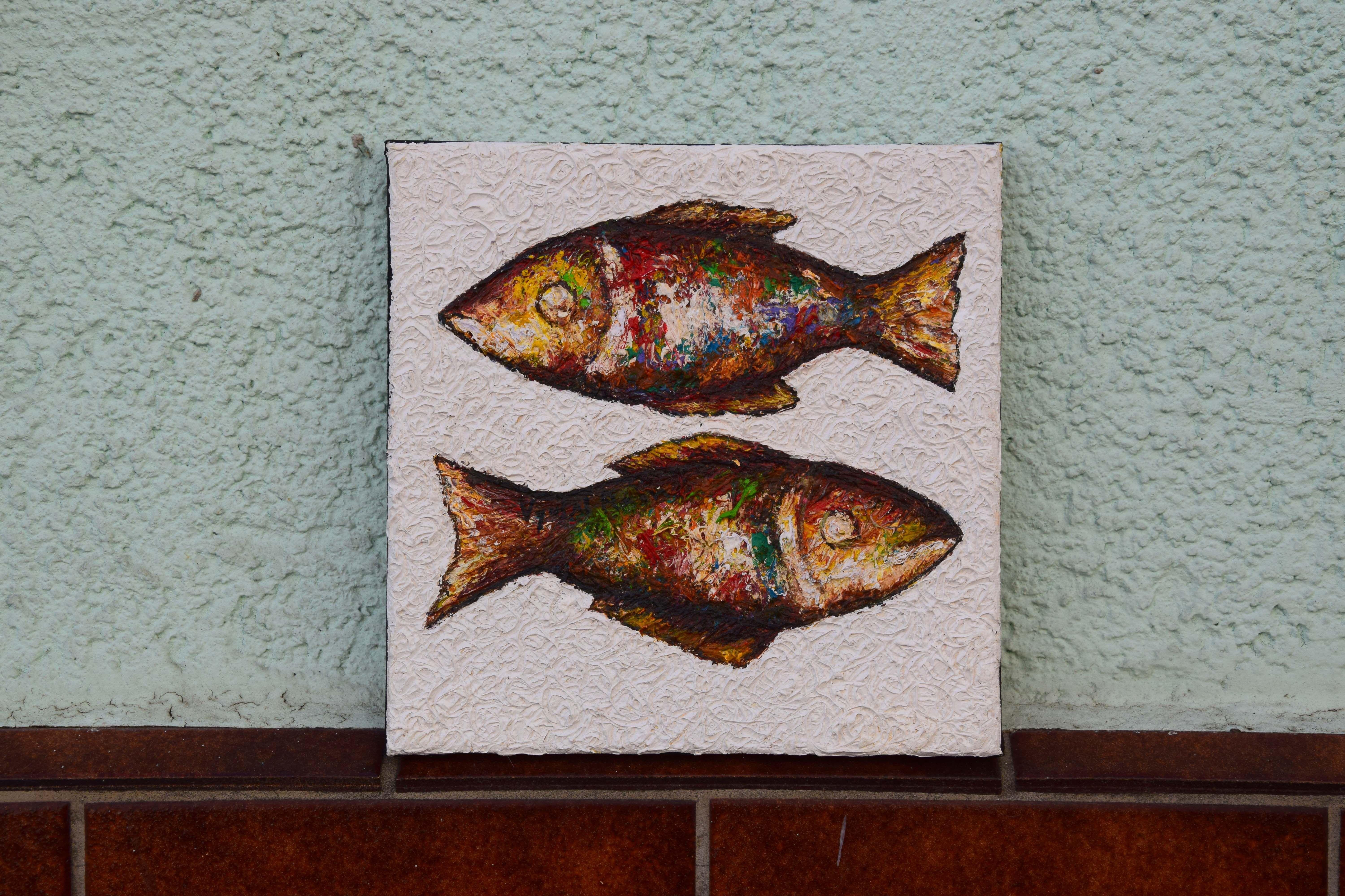 Pesci fritti, Pittura, Olio su tela - Painting Espressionista di Vyusal Rain