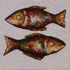 Fried fishes, Painting, Oil on Canvas
