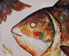 Roasted fish head and tail, Painting, Oil on Canvas