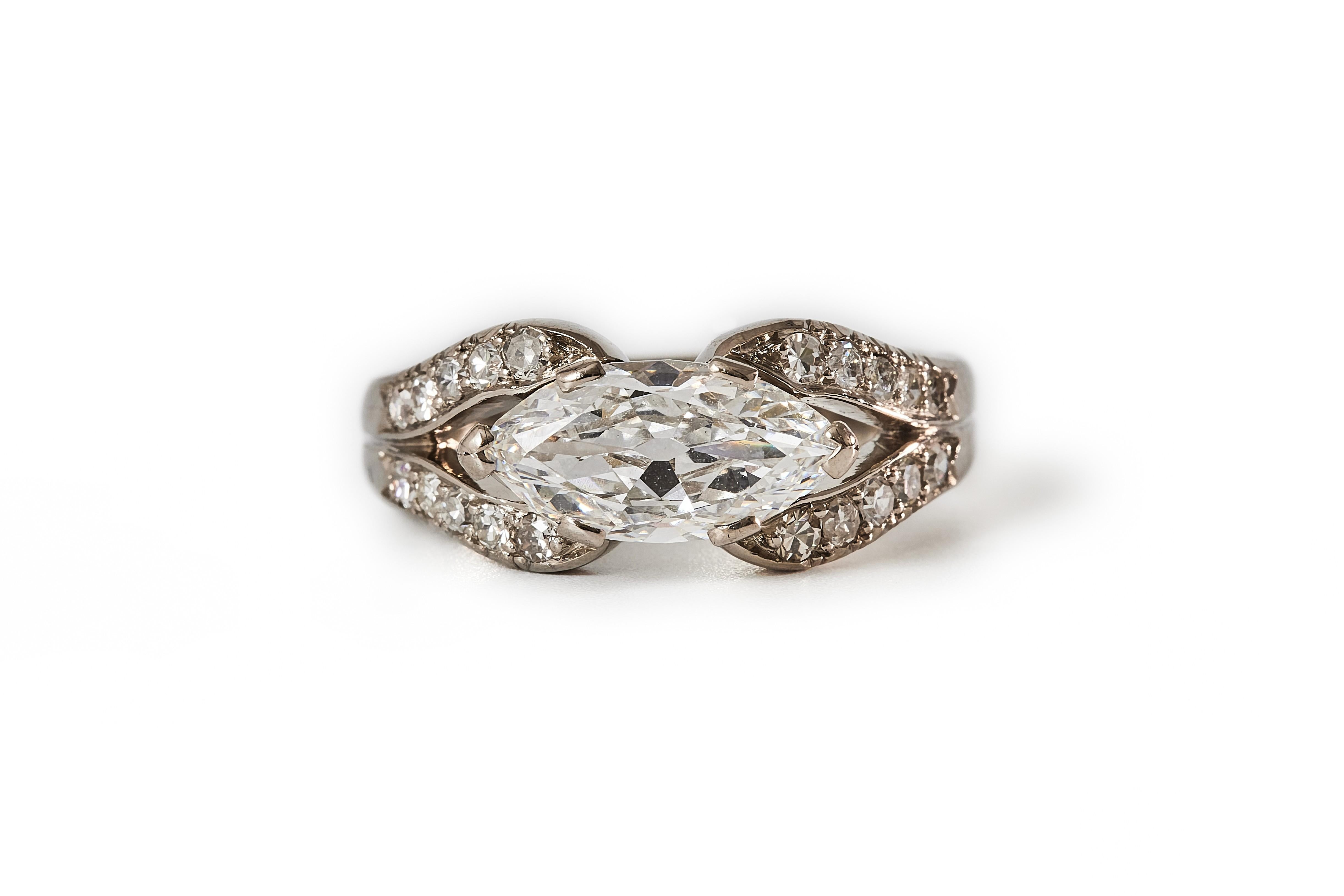 Taglio marquise W. A. Bolin, diamante vecchio taglio marquise di circa 1,50 ct, Stoccolma 1943. in vendita
