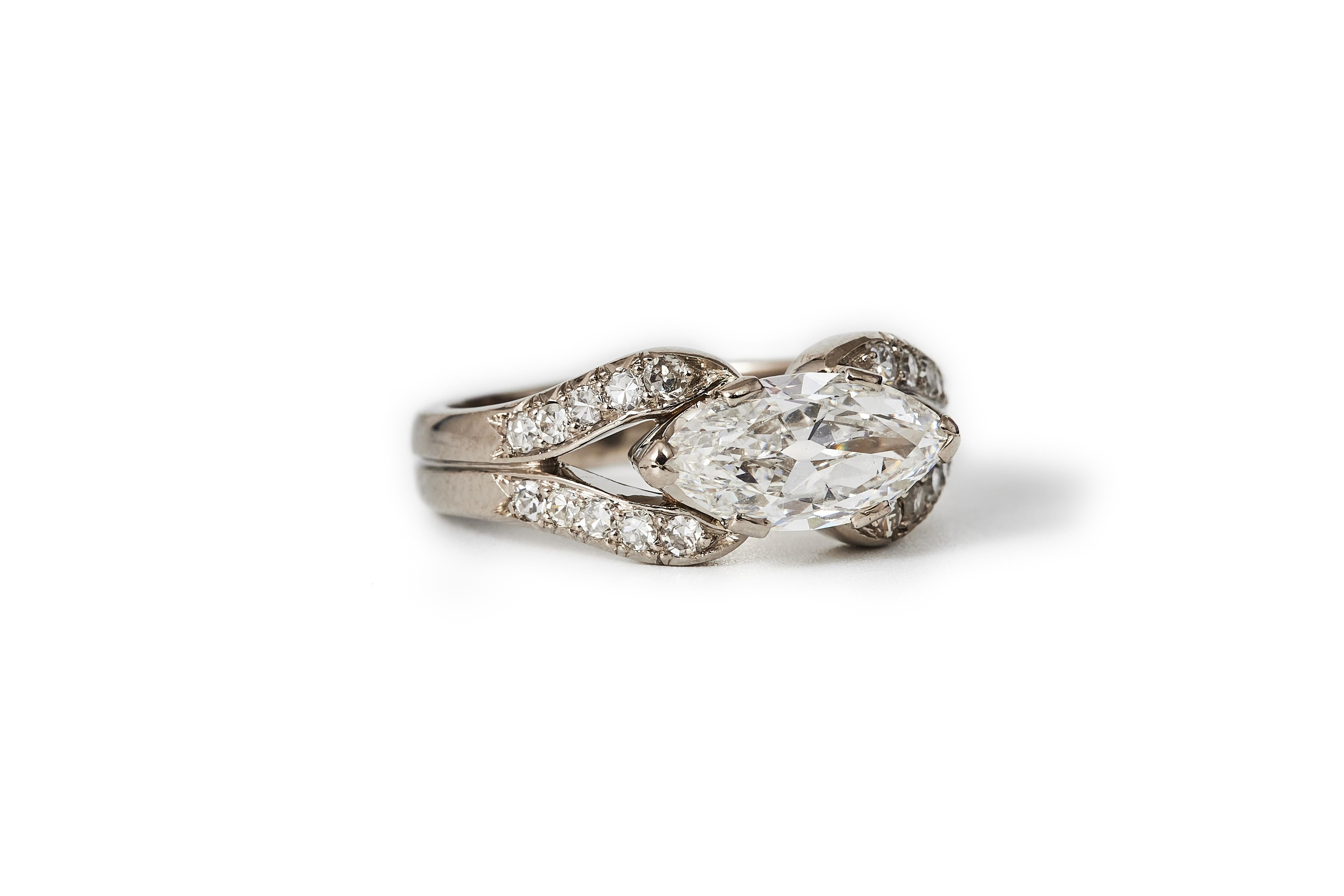 W. A. Bolin, diamante vecchio taglio marquise di circa 1,50 ct, Stoccolma 1943. In condizioni buone in vendita a Malmö, Skåne län