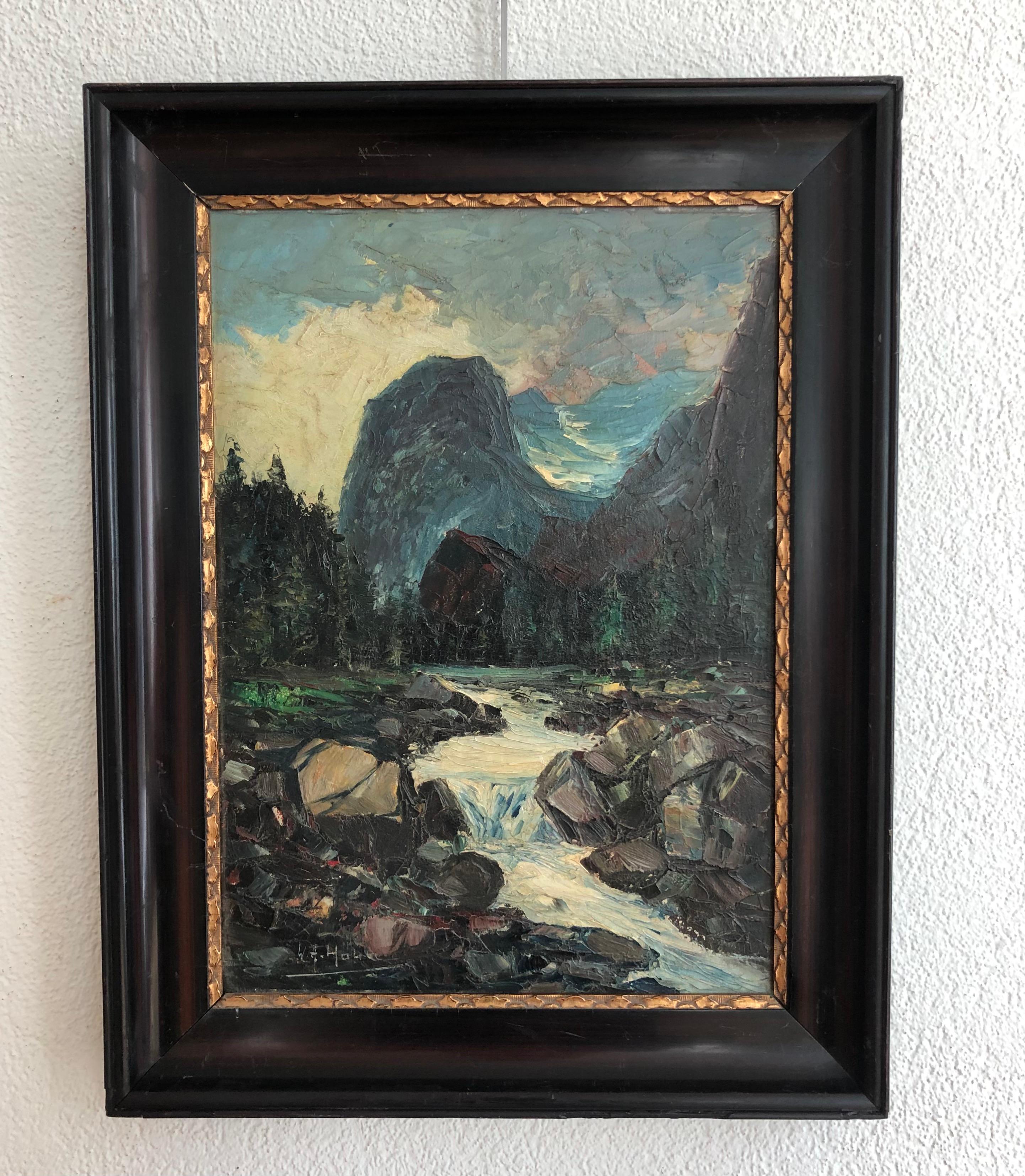 Mountain stream - Painting by W. A. Hahn