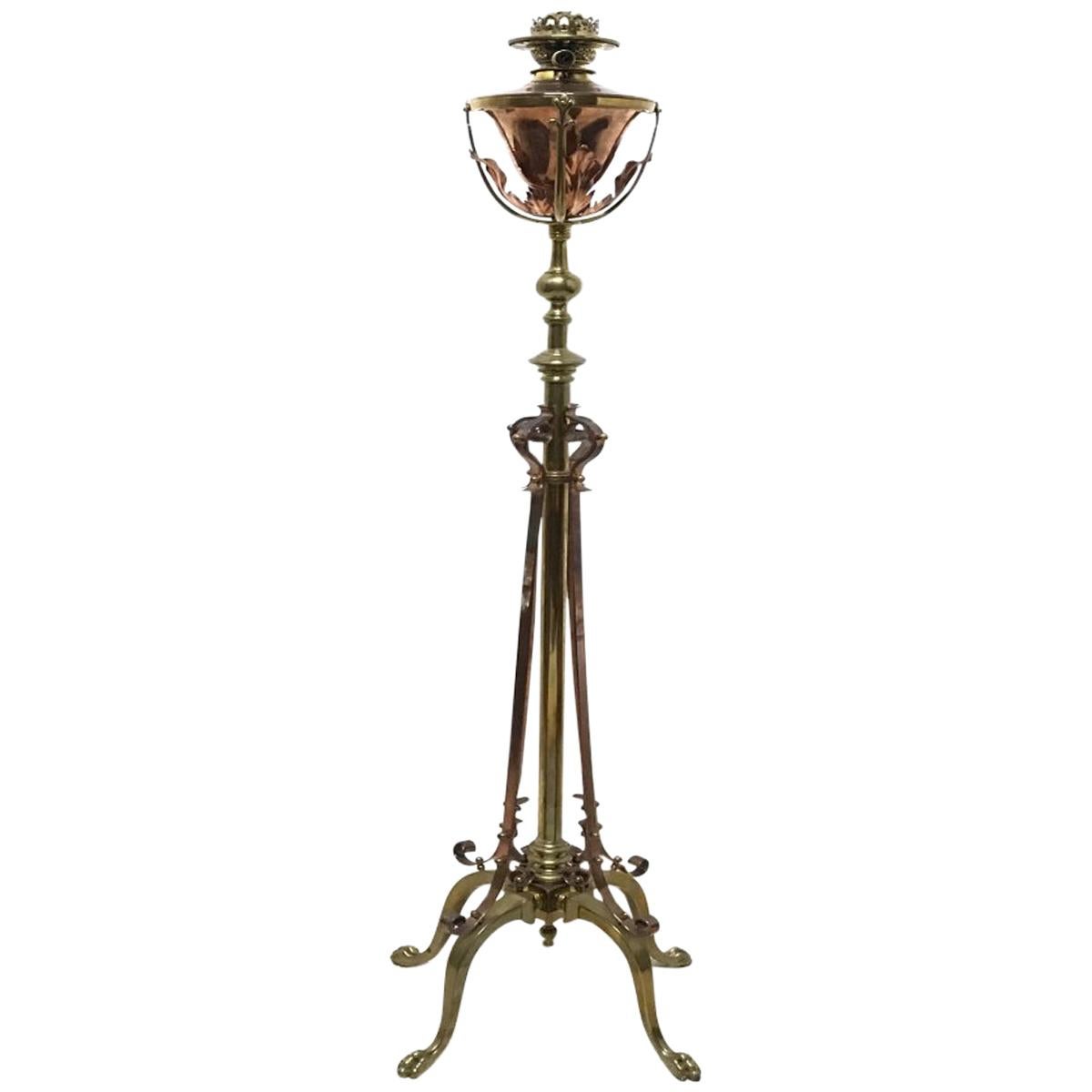 W A S Benson, An Arts & Crafts Copper and Brass Telescopic Standard Oil Lamp