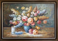 Large Floral Still Life Original Oil Painting on canvas Signed W. Adams Framed
