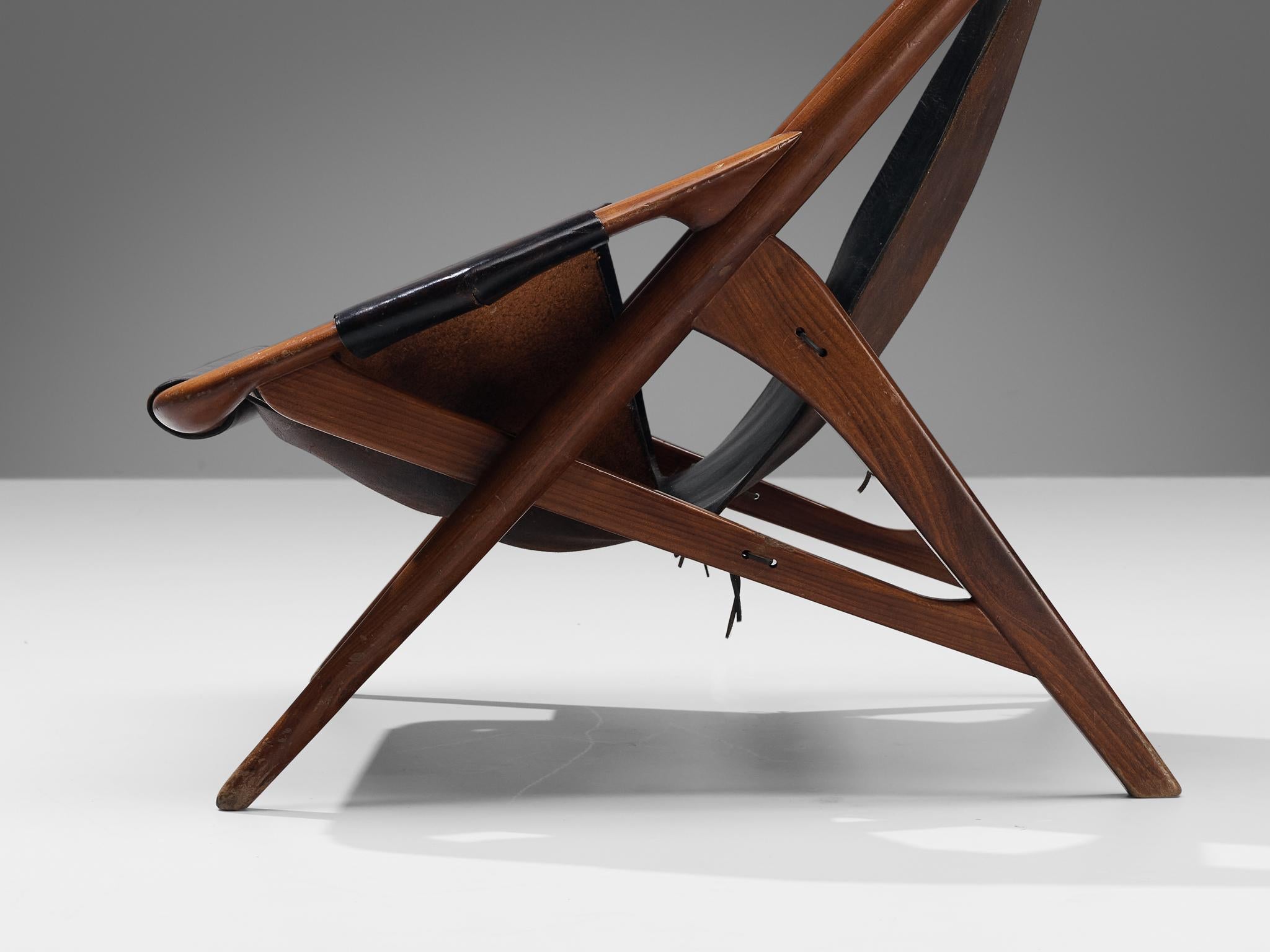 Steel W. Andersag Lounge Chair in Patinated Black Leather and Teak  For Sale