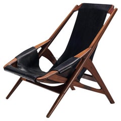 Retro W. Andersag Lounge Chair in Patinated Black Leather and Teak 