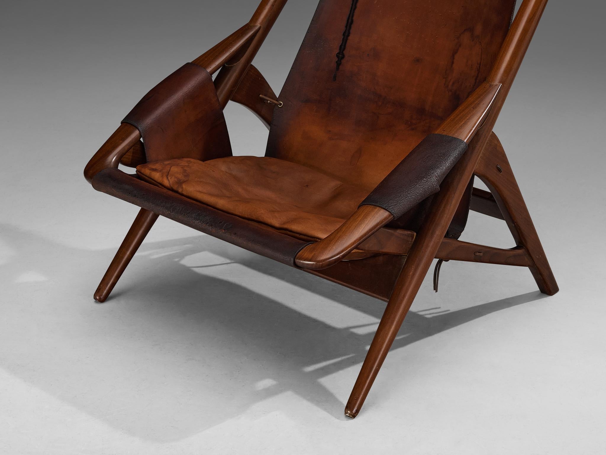 W. Andersag Lounge Chair in Patinated Cognac Leather and Teak  For Sale 4