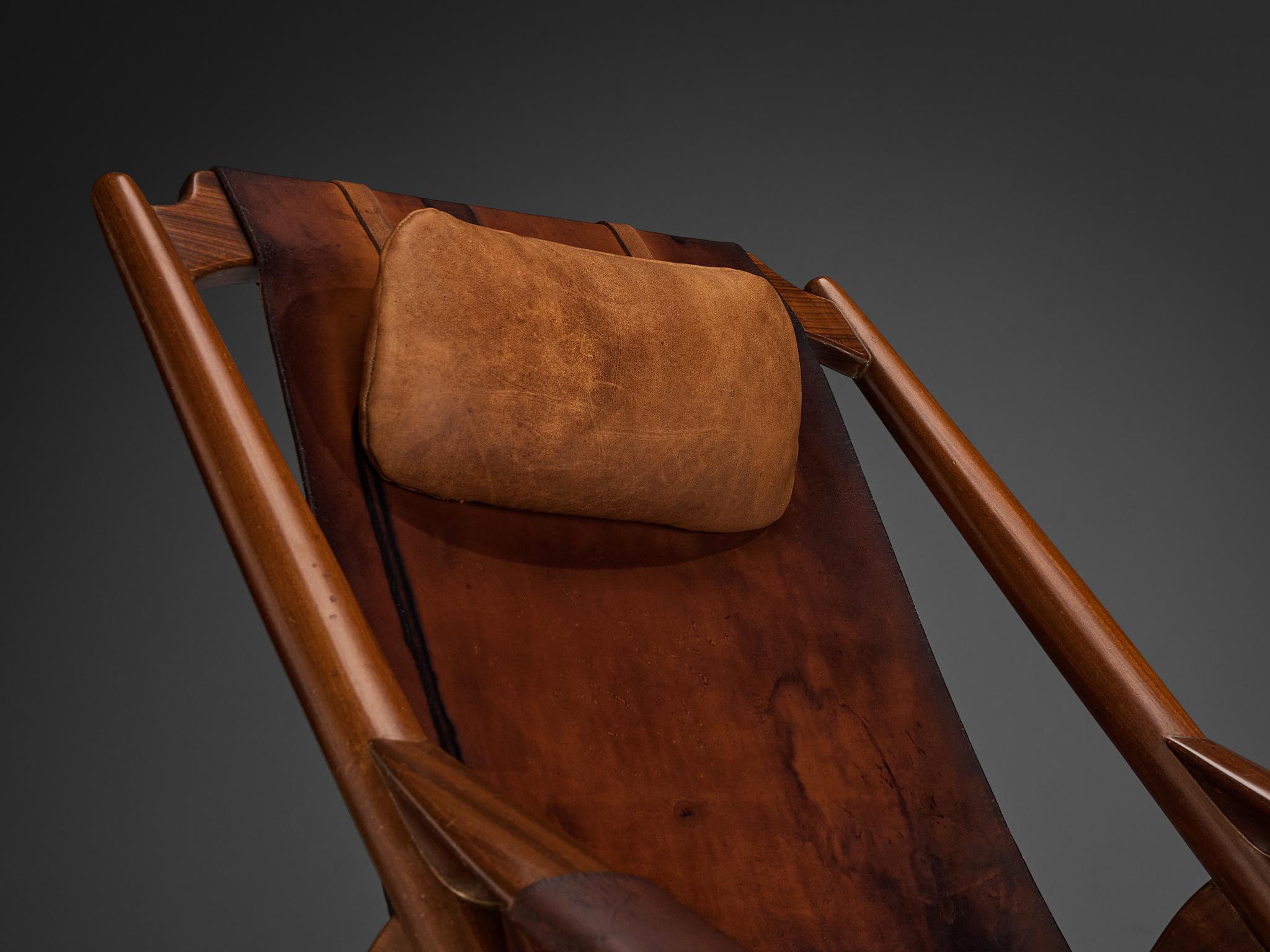 Mid-Century Modern W. Andersag Lounge Chair in Patinated Cognac Leather and Teak  For Sale