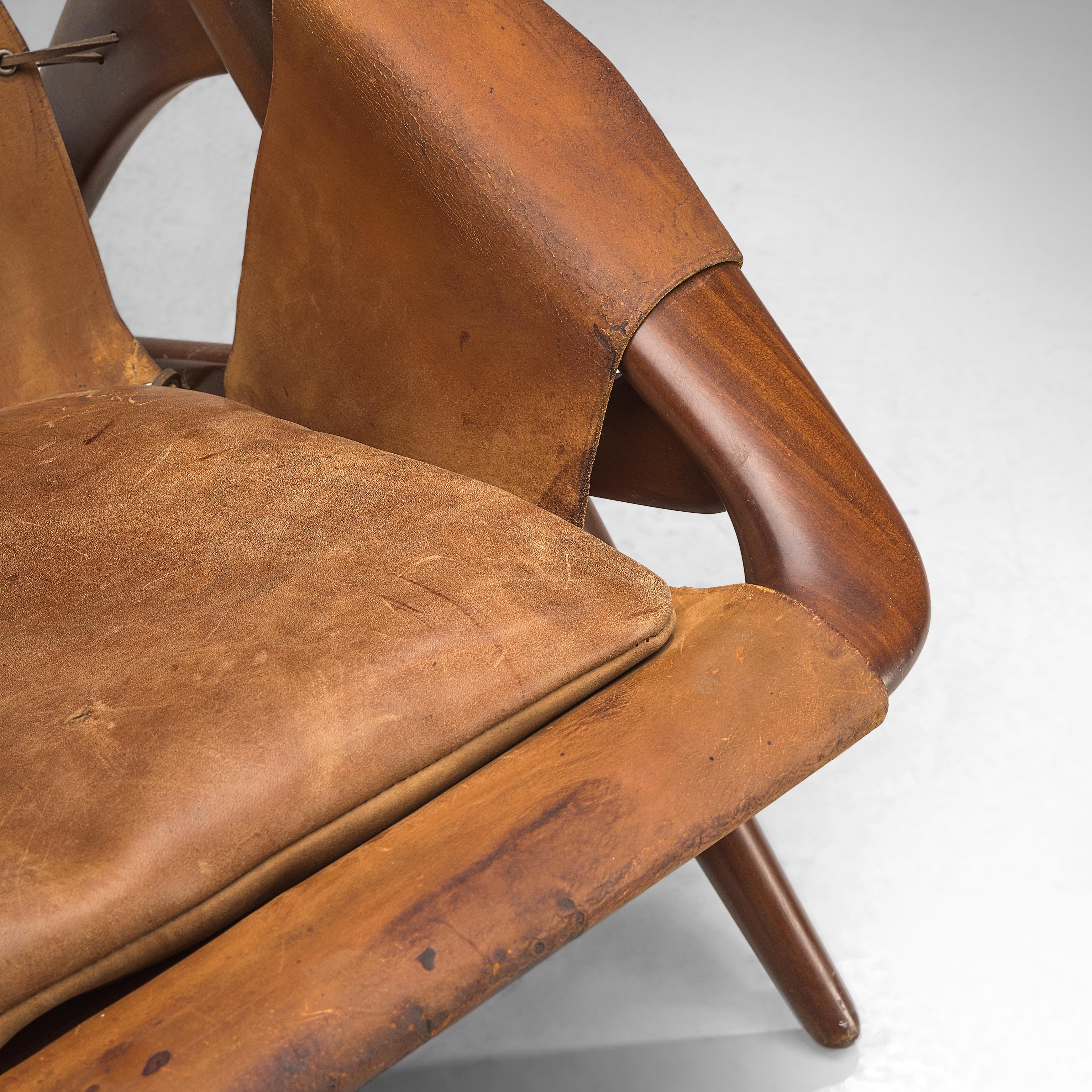 W. Andersag Lounge Chair in Patinated Cognac Leather and Teak  In Good Condition In Waalwijk, NL