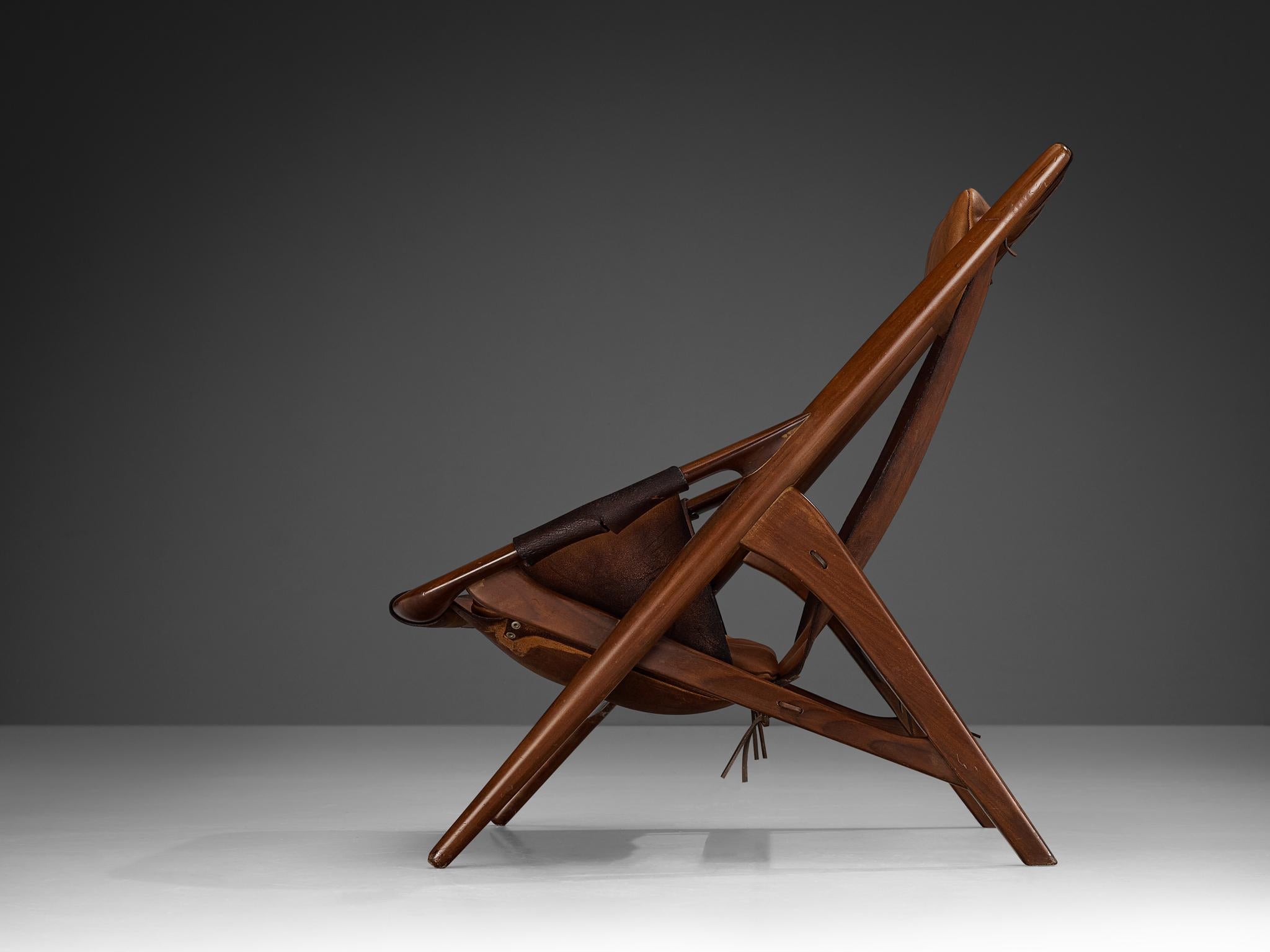 Mid-20th Century W. Andersag Lounge Chair in Patinated Cognac Leather and Teak  For Sale