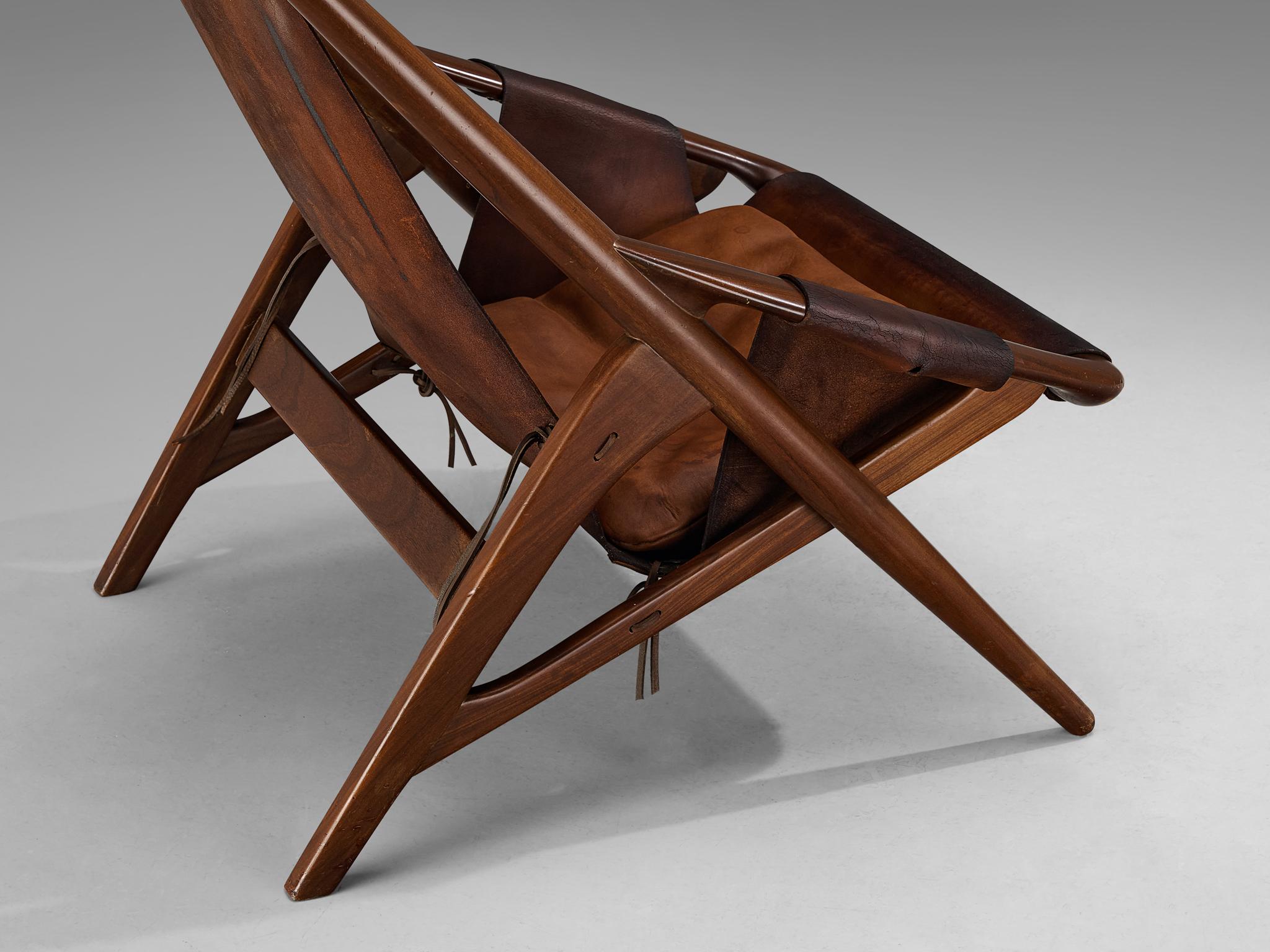 W. Andersag Lounge Chair in Patinated Cognac Leather and Teak  For Sale 2
