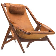 Vintage W. Andersag Lounge Chair in Patinated Cognac Leather and Teak 