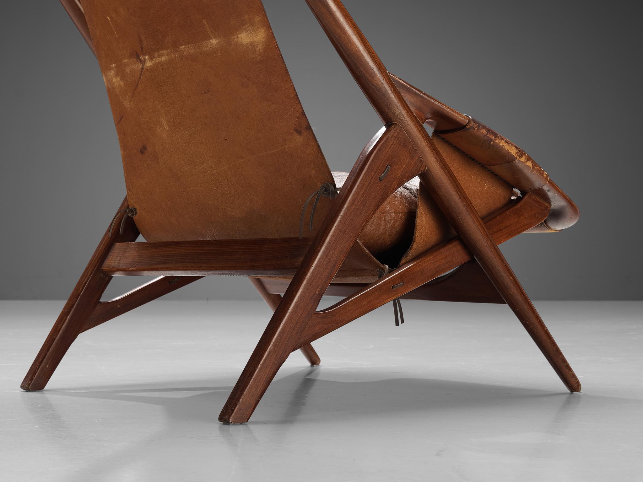 Mid-Century Modern W. Andersag Lounge Chair in Patinated Leather and Wood