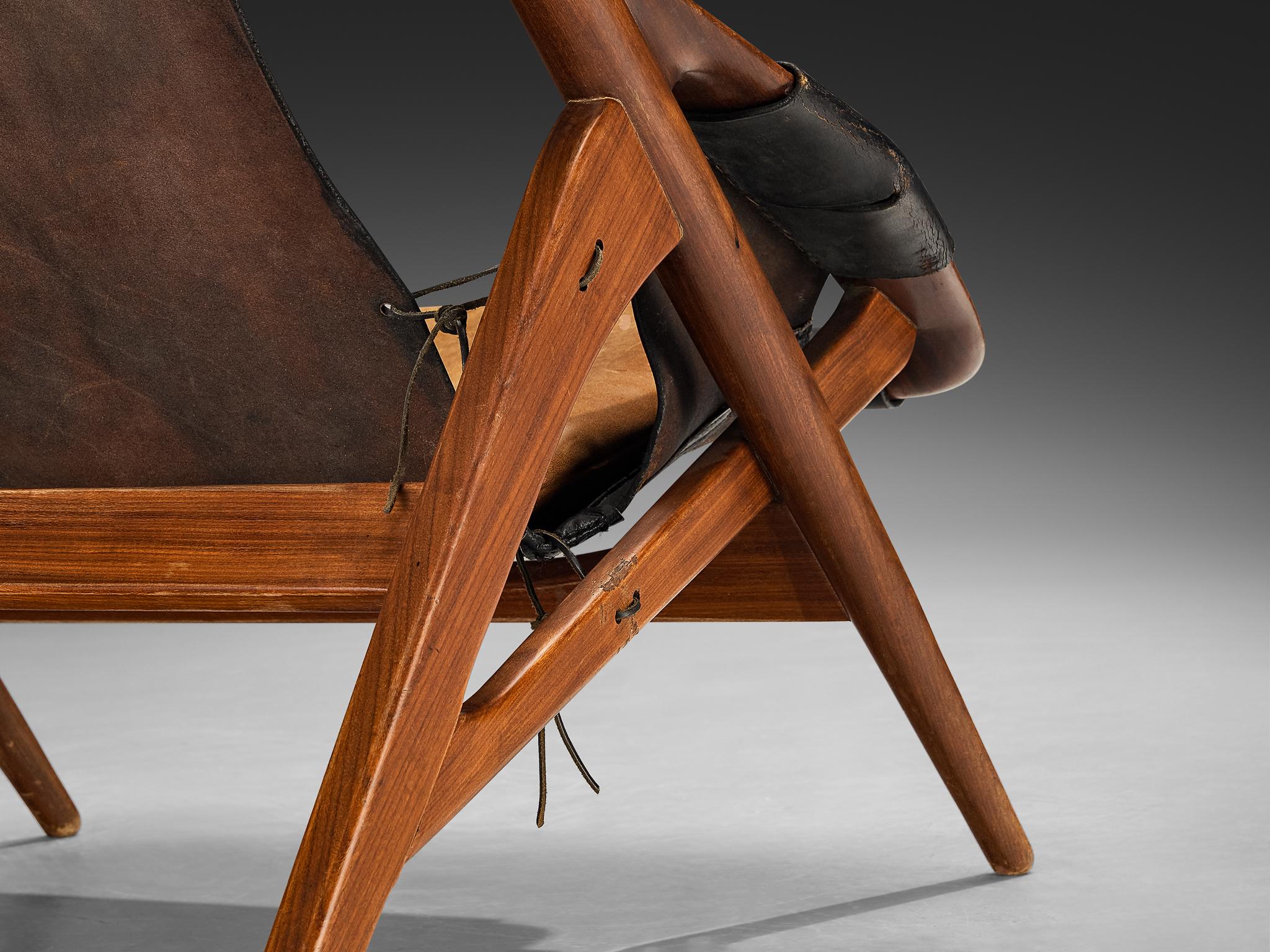 Italiano W. Andersag Lounge Chair in pelle patinata e teak