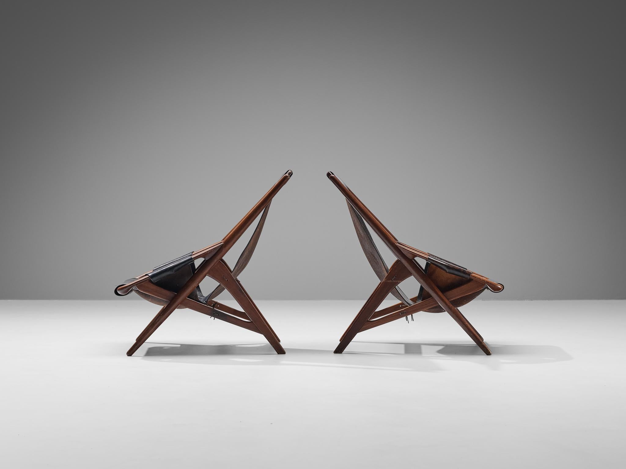 W. Andersag Pair of Lounge Chairs in Patinated Black Leather and Teak 2