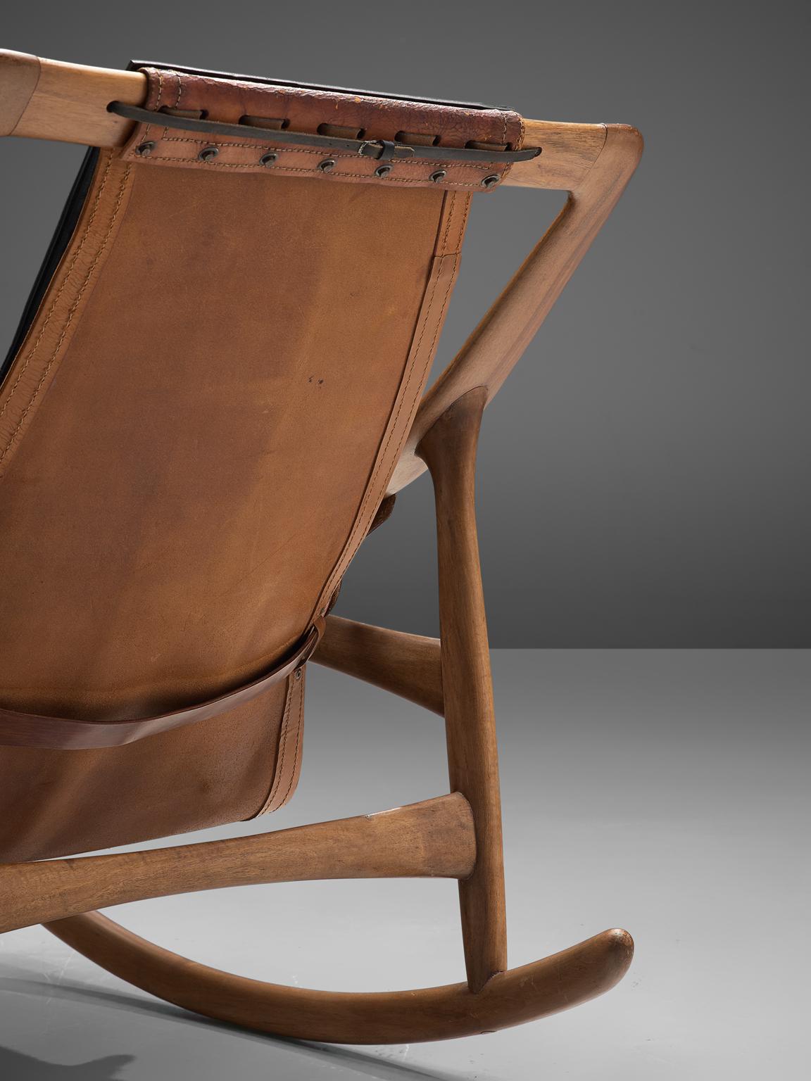 W. Andersag Rocking Chair in Teak and Original Leather In Good Condition In Waalwijk, NL