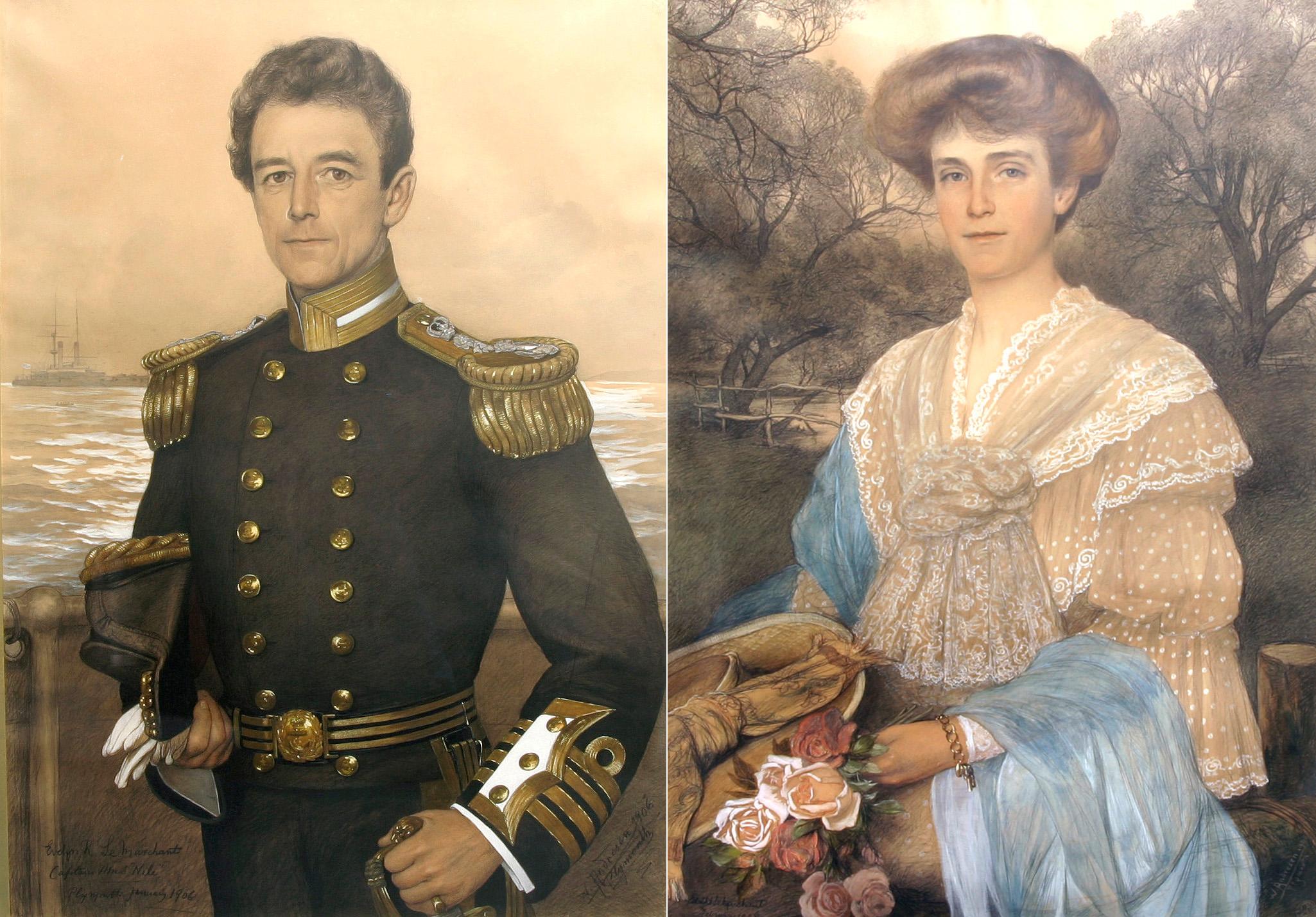 W. Andresen Portrait Painting - Pair of Portraits, Captain and Mrs. Evelyn R. Le Marchant