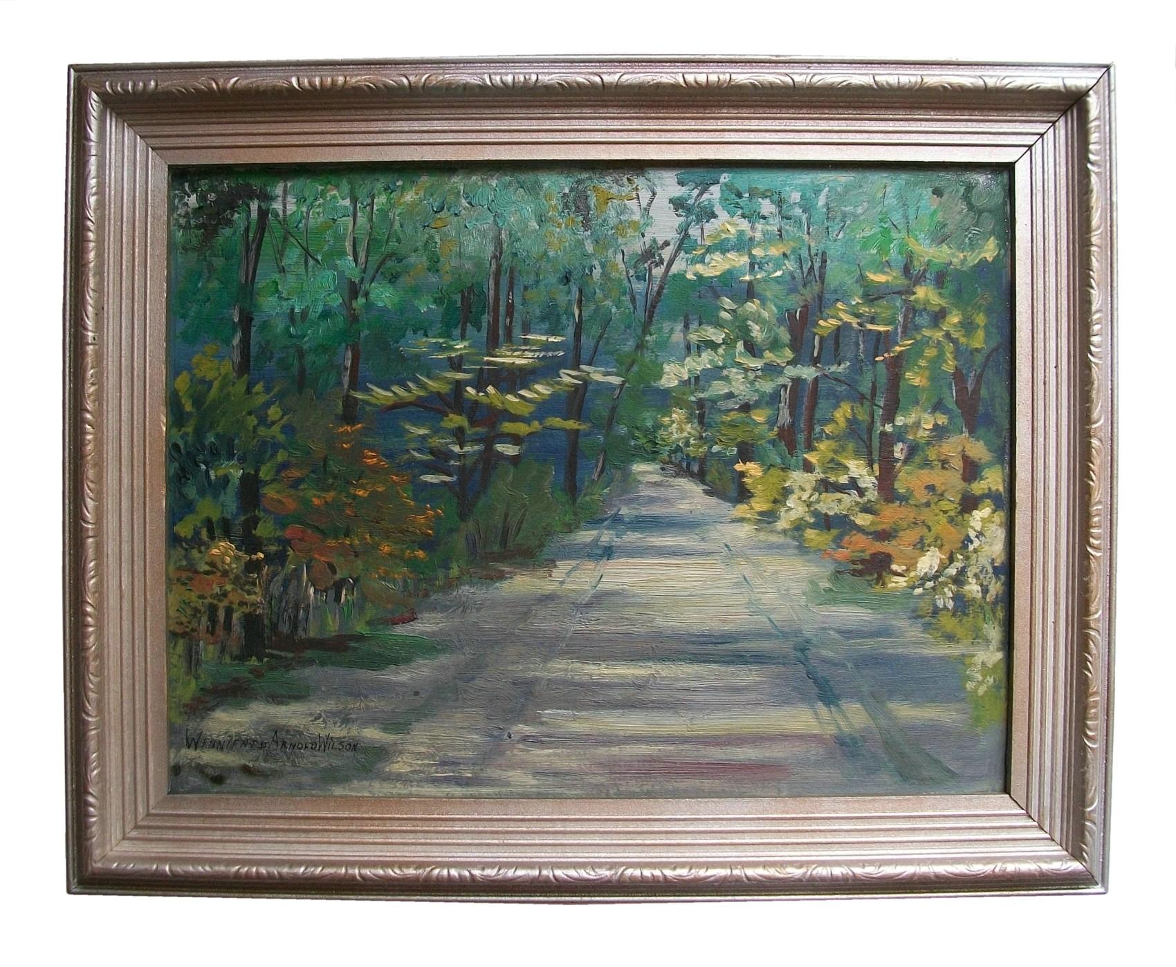 Hand-Painted W. Arnold Wilson, Canadian School Landscape Oil Painting, Framed, Mid-20th C For Sale