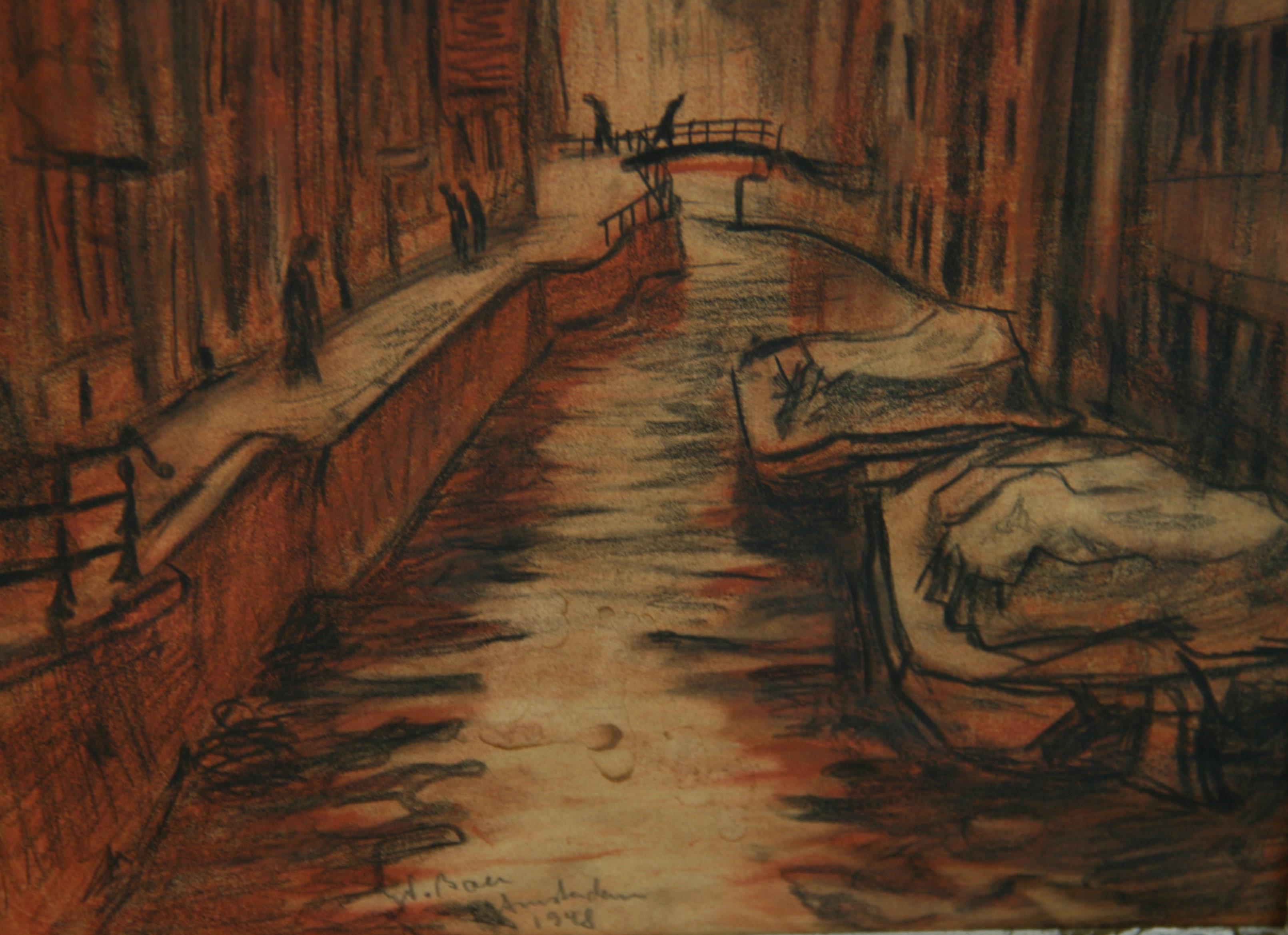 Antiquities Amsterdam  Paysage pastel de scènes de canaux 1948 en vente 1