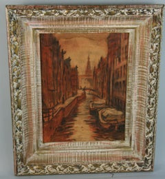 Framed 1948 Antique Amsterdam Canal Scene Pastel Landscape, 11.5x8.5\"