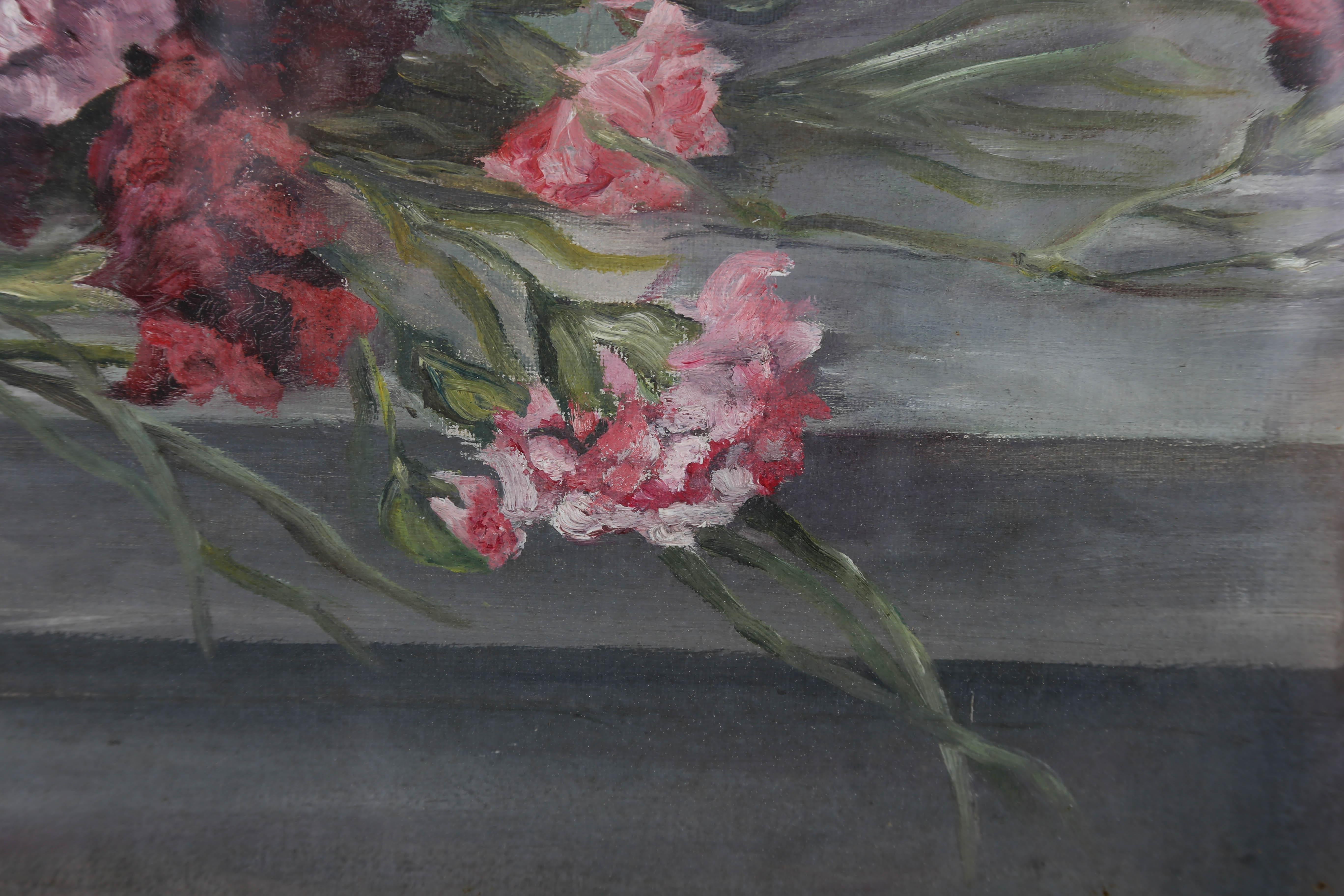 W. Boyd - 1940 Oil, Carnations On A Plinth 1