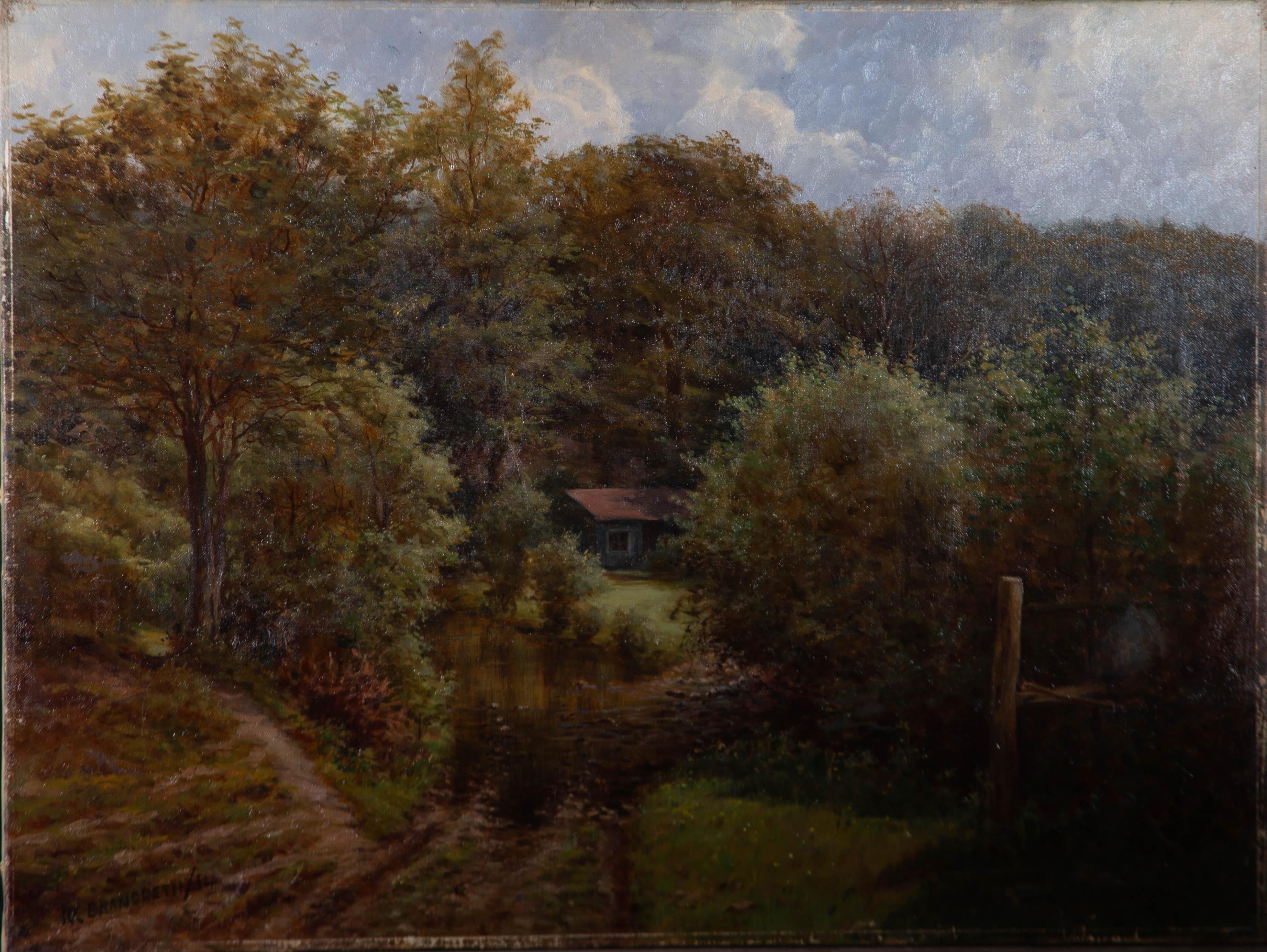 W. Brandreth - 1914 Oil, Cottage in the Woods For Sale 1