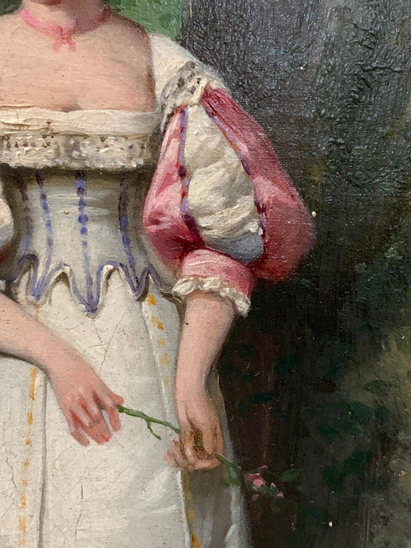 Scena francese del XIX secolo di amanti che passeggiano in un giardino, in costume del XVII secolo in vendita 2