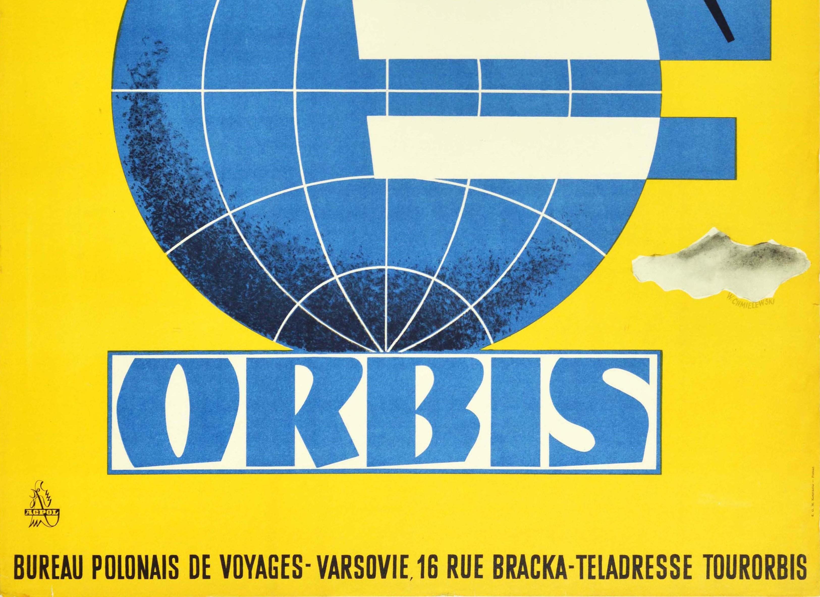 Poster d'epoca originale dell'agenzia di viaggi Orbis Polonia Turismo Mondo Design polacco - Print Giallo di W Chmielewski