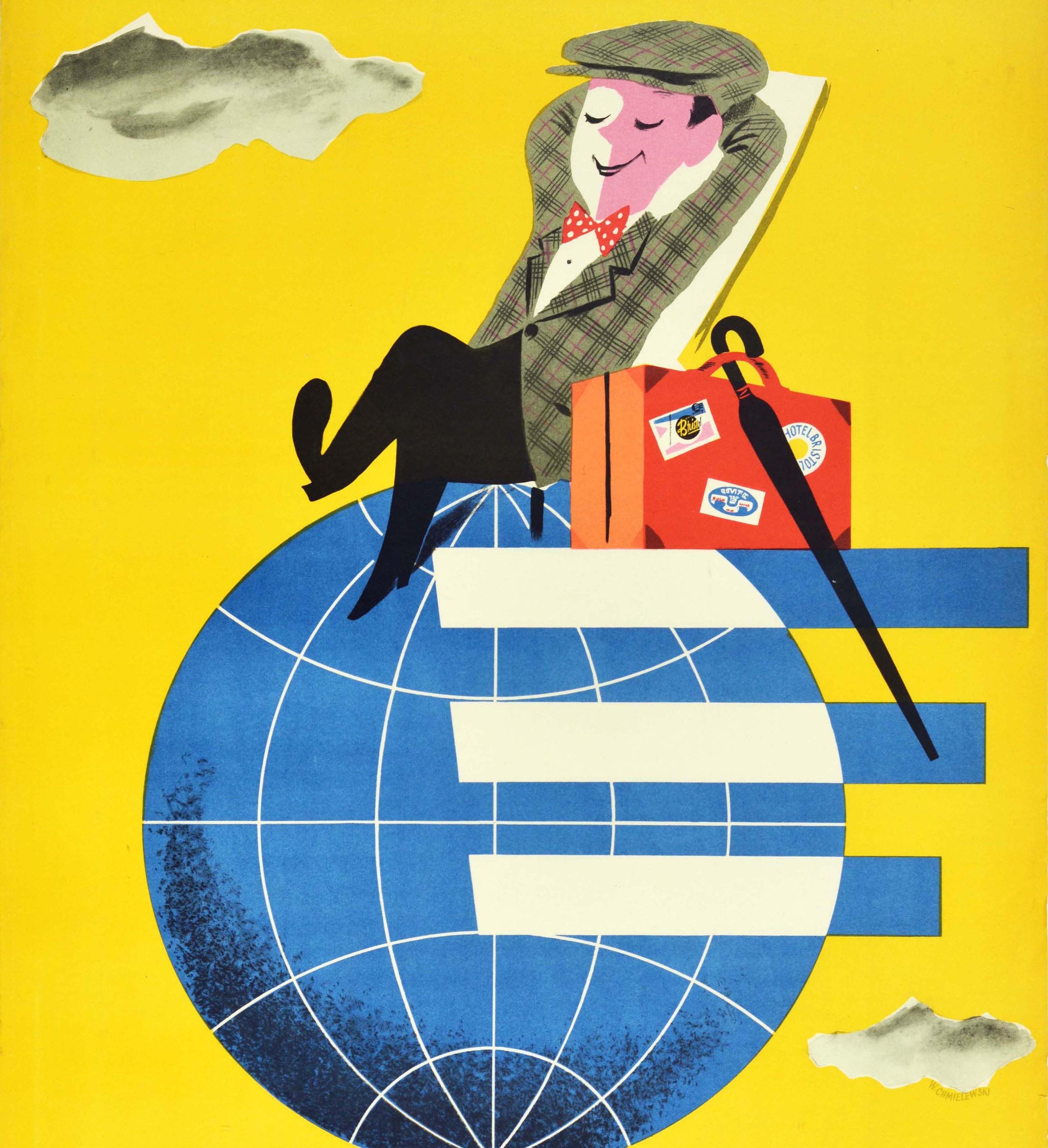 Original Vintage-Poster, Orbis Travel Agency, Polen, Reisen, Welt, Polnisches Design (Gelb), Print, von W Chmielewski