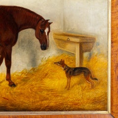W. D. Williams British Oil Painting of Horse in Cheltenham Stable ca. 1850