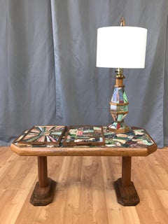 W. E. Browning Stone Mosaic Walnut Coffee Table, Tray, and Lamp Set, 1972