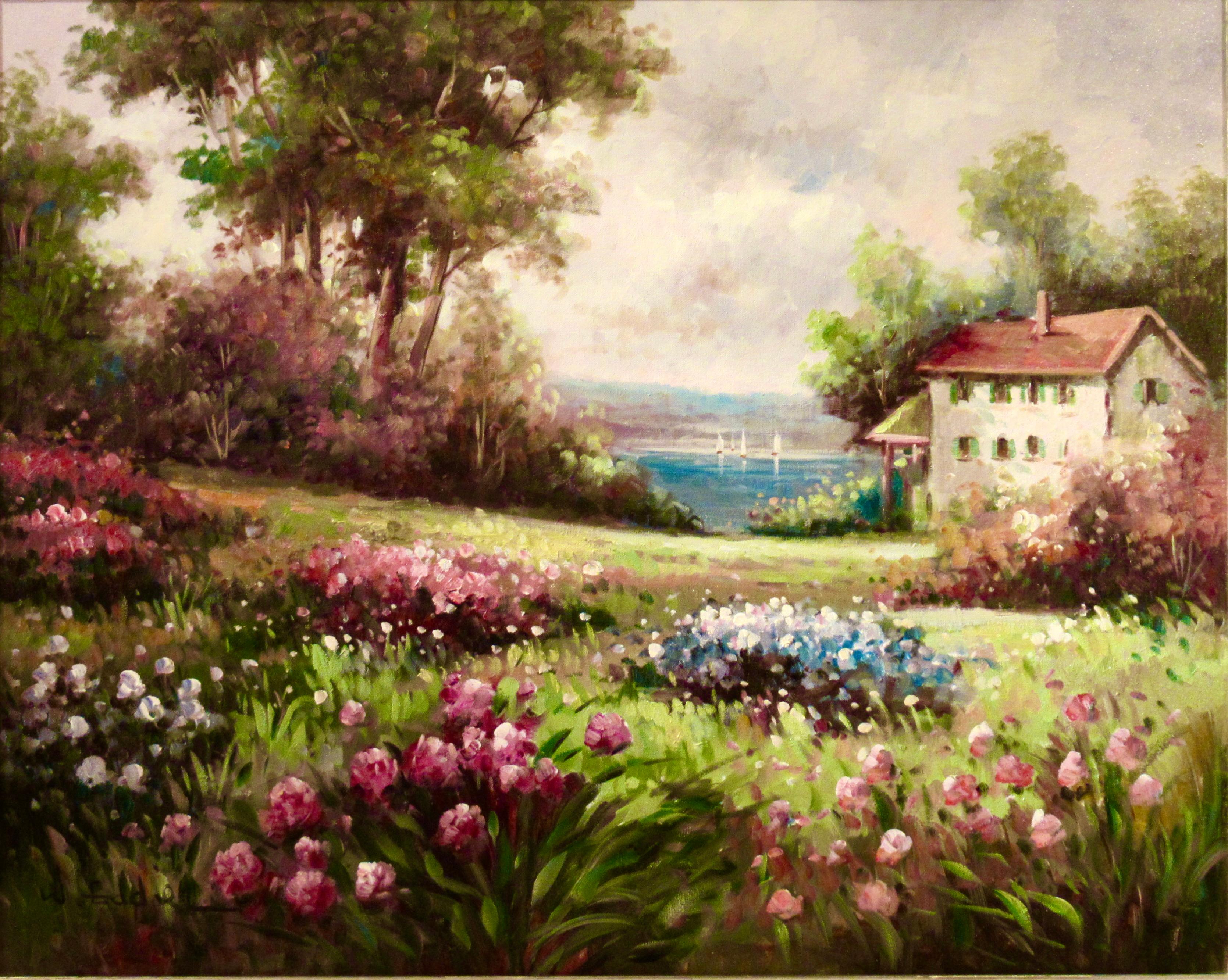 Paesaggio con fiori - Painting di W. Eddie