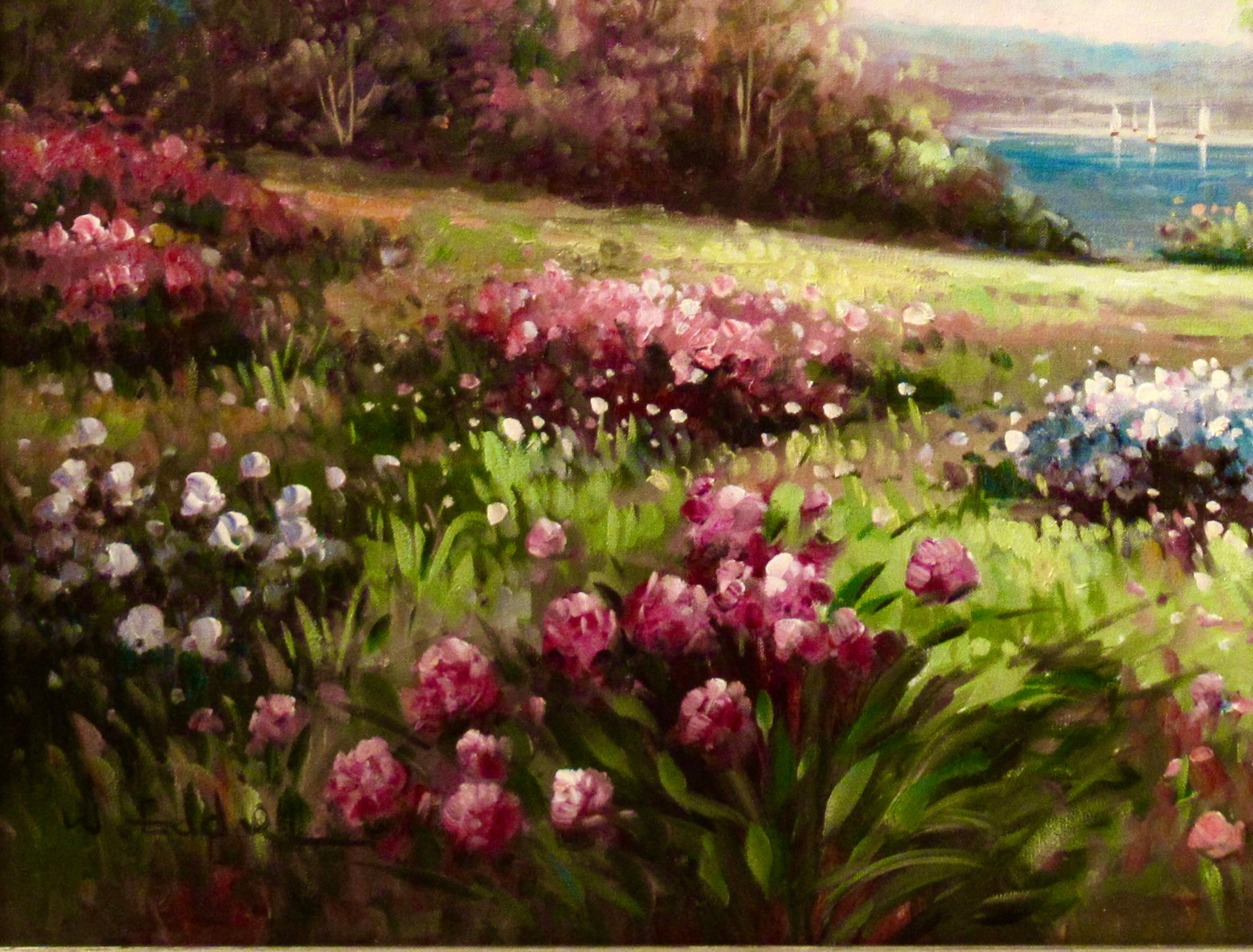 Paesaggio con fiori - Painting Impressionismo di W. Eddie