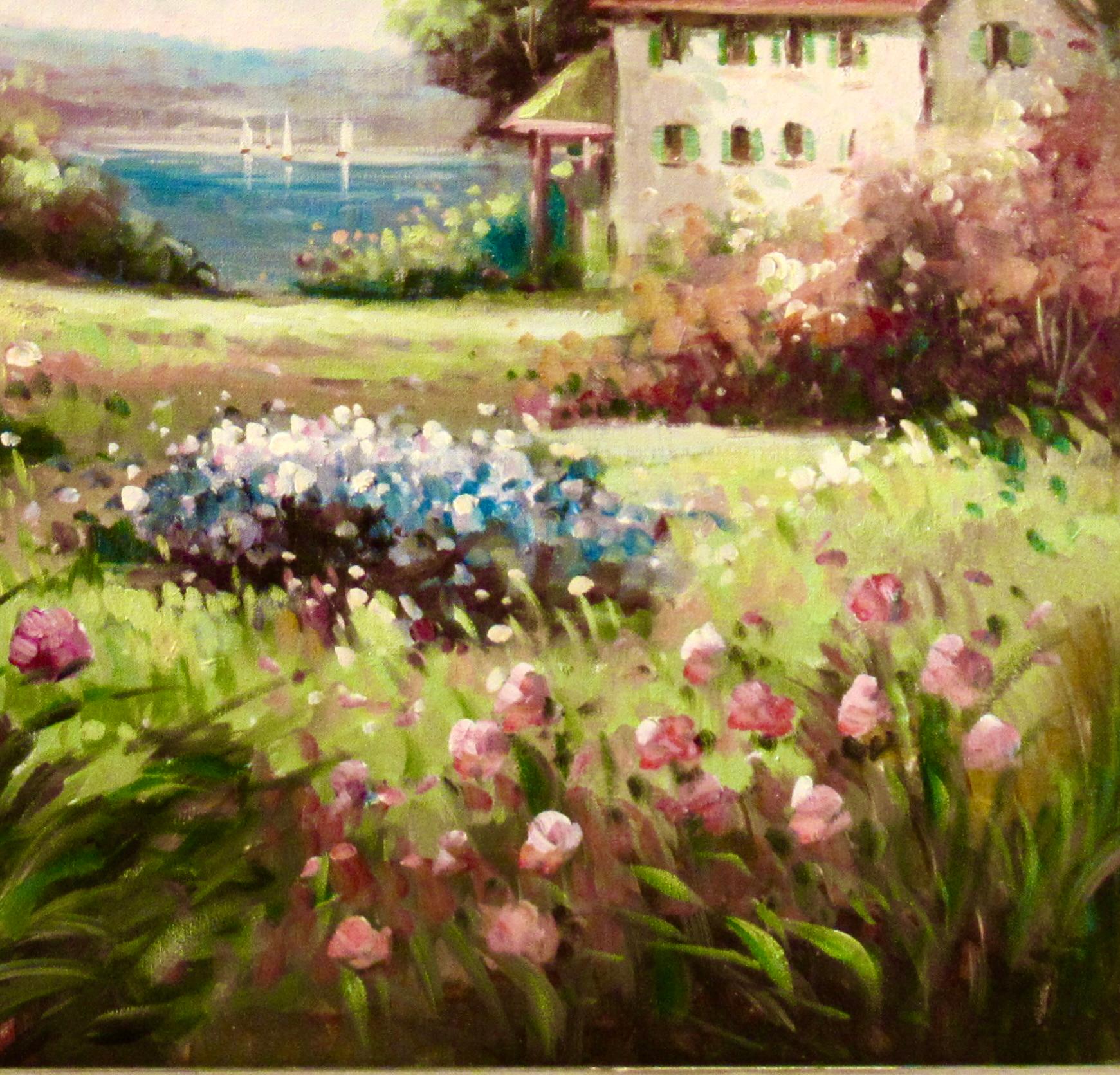 Paesaggio con fiori - Figurative Painting Marrone di W. Eddie