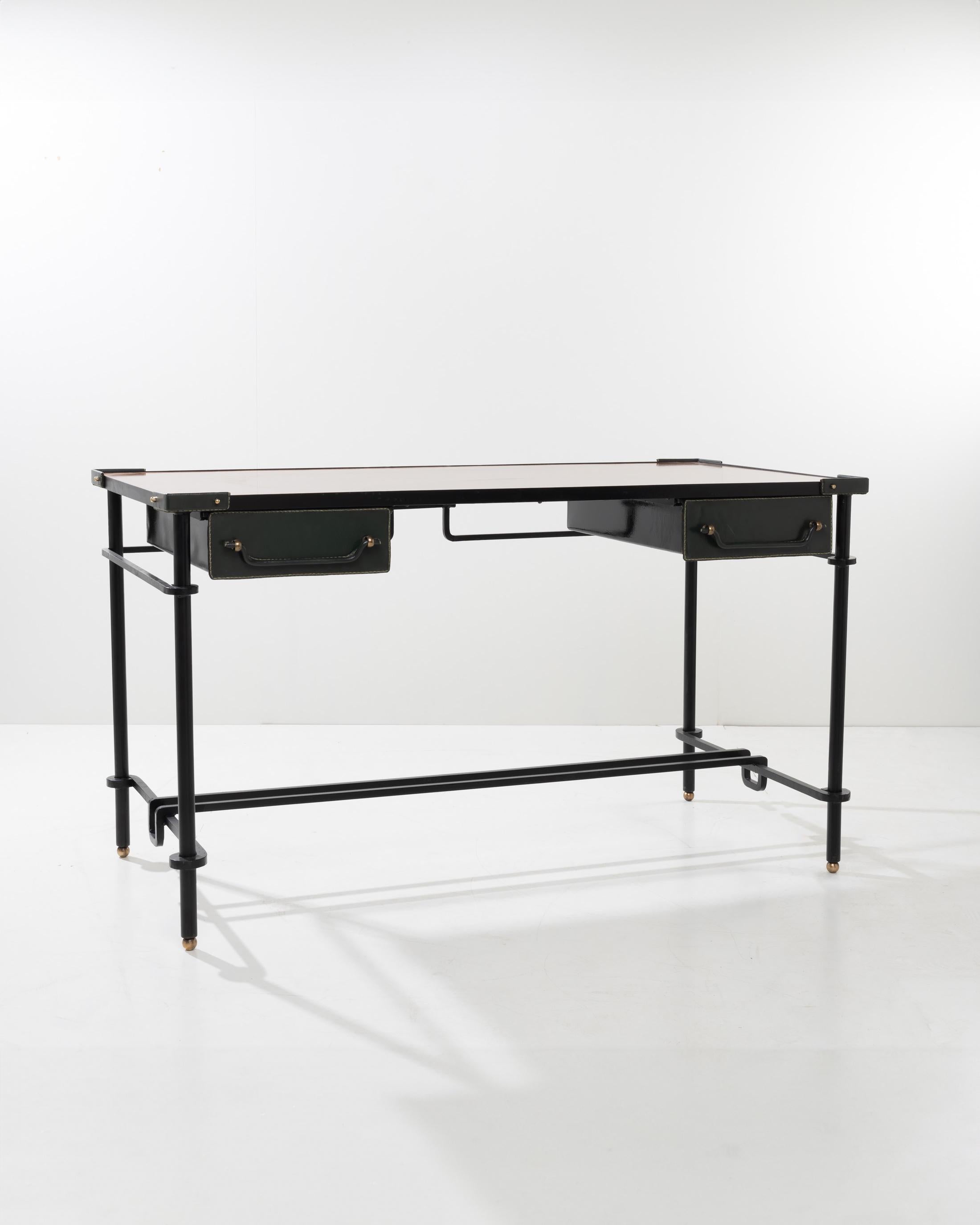Mid-Century Modern Wrought iron desk with its matching chair by Jacques Adnet For Sale