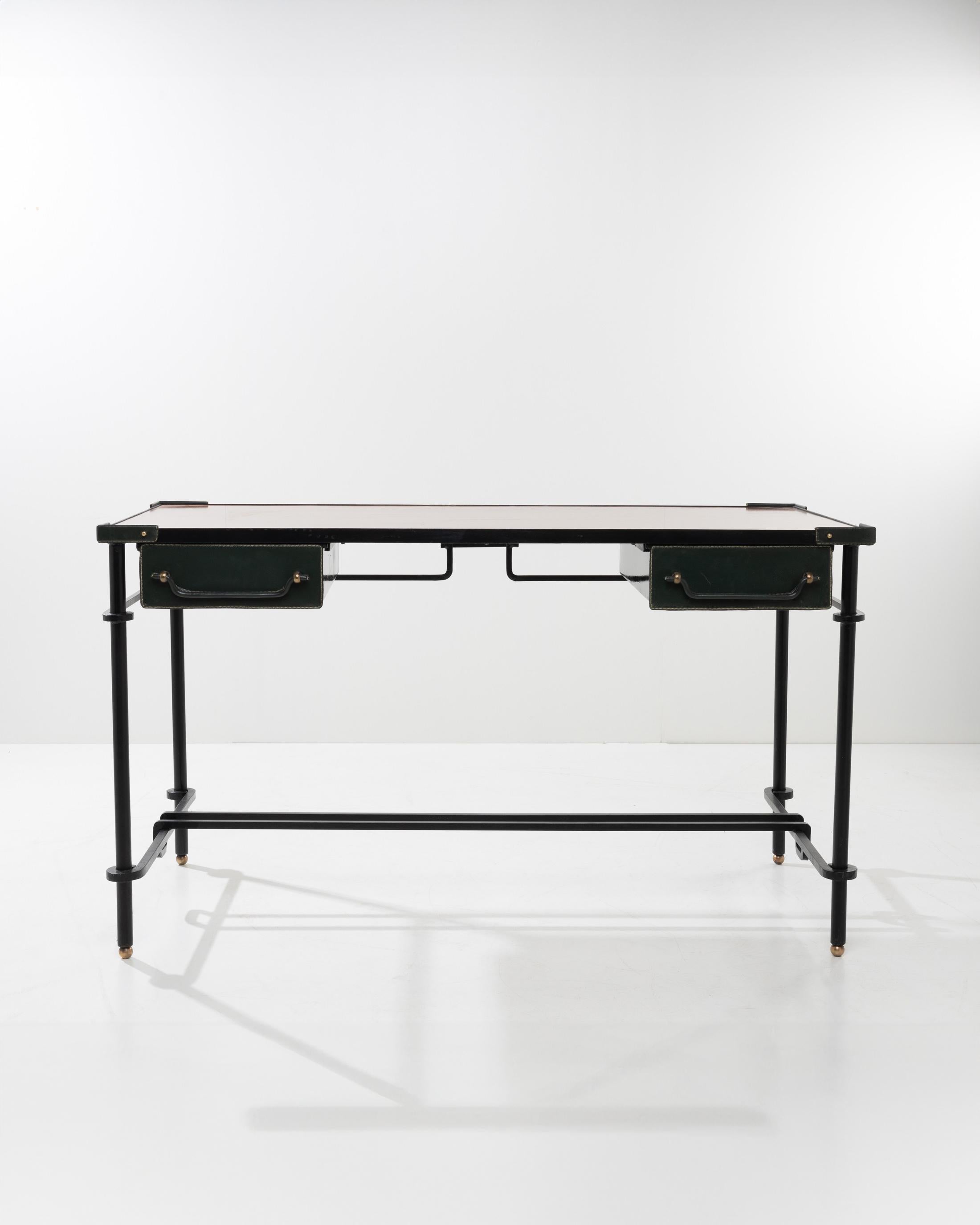 Wrought iron desk with its matching chair by Jacques Adnet In Good Condition For Sale In Uccle, BE