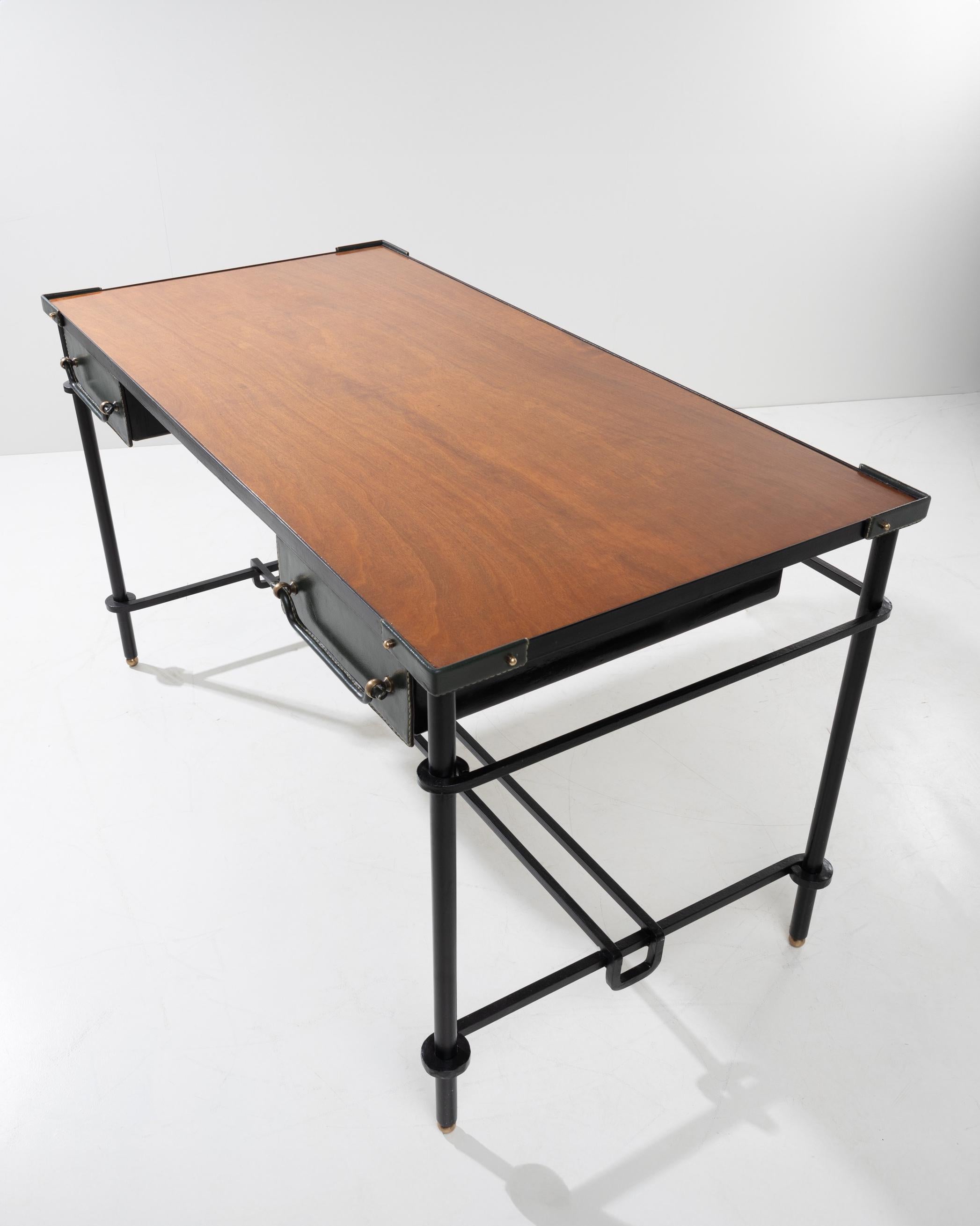 20th Century Wrought iron desk with its matching chair by Jacques Adnet For Sale