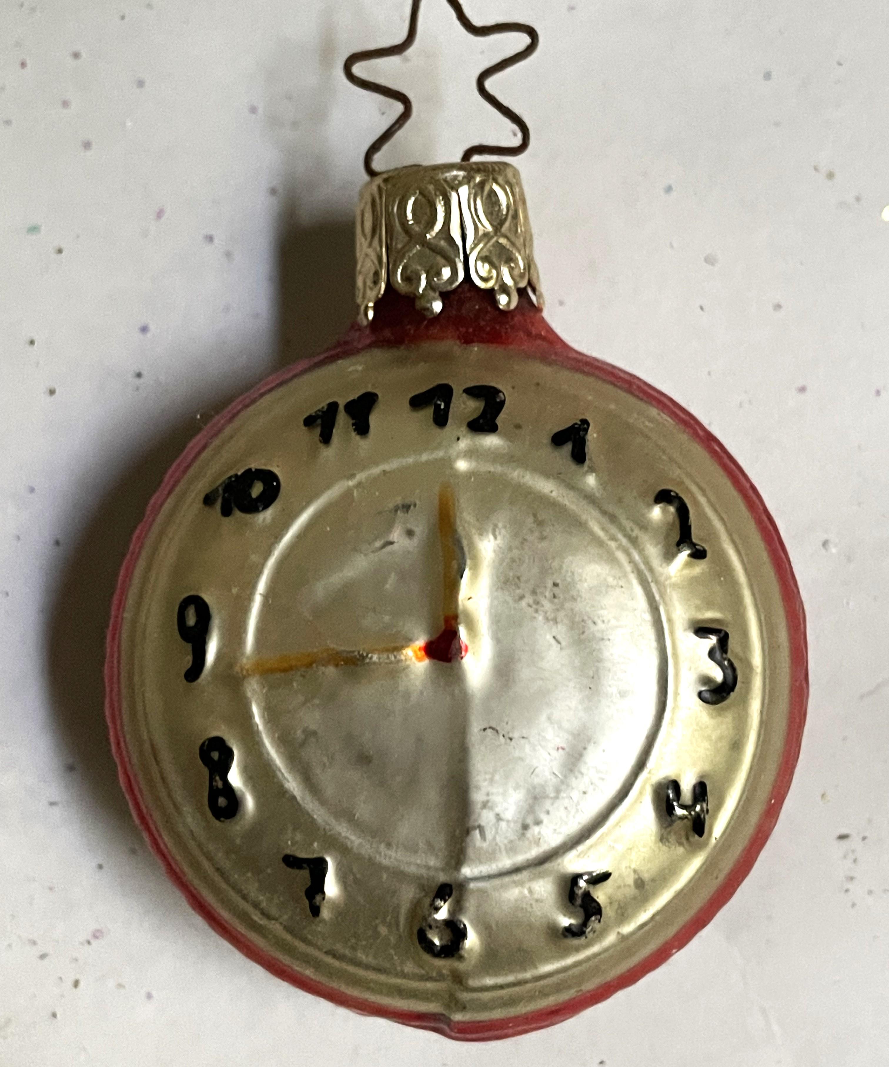 Folk Art W. Germany Pocket Watch Clock Hand Blown Christmas Tree Ornament Decoration For Sale