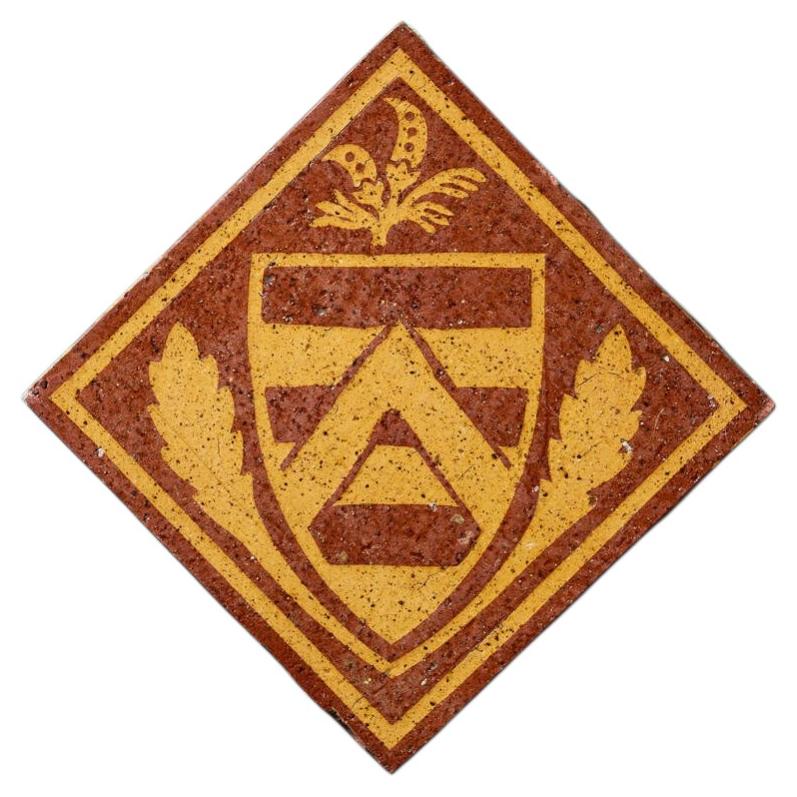 W. Godwin Antique English Heraldic Encaustic Tile c.1870 For Sale
