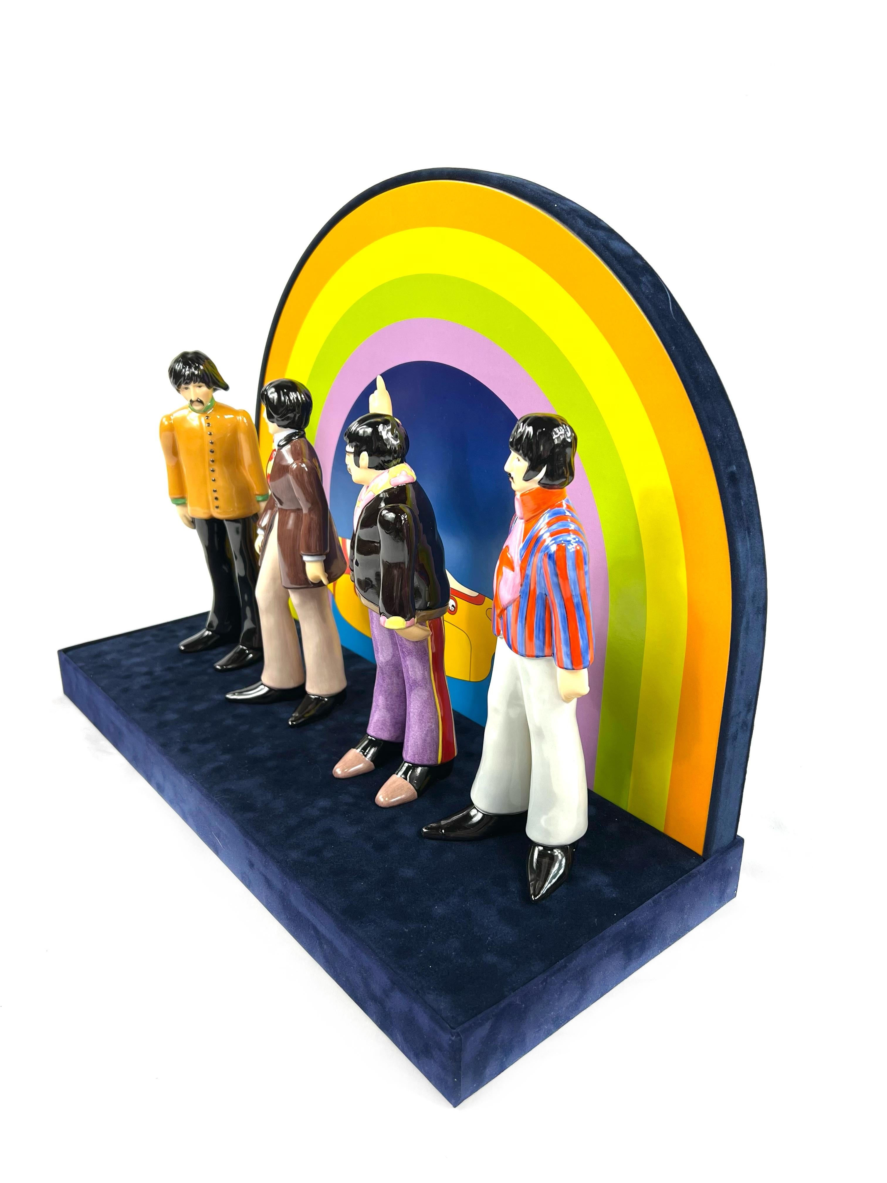 Product details:

The set includes large locking box, base/ background and four porcelain handcrafted and hand painted Beatles figurines. The set was created by German artist Goebel in 1968. Each figure is signed, numbered and measures approx. 8.5”