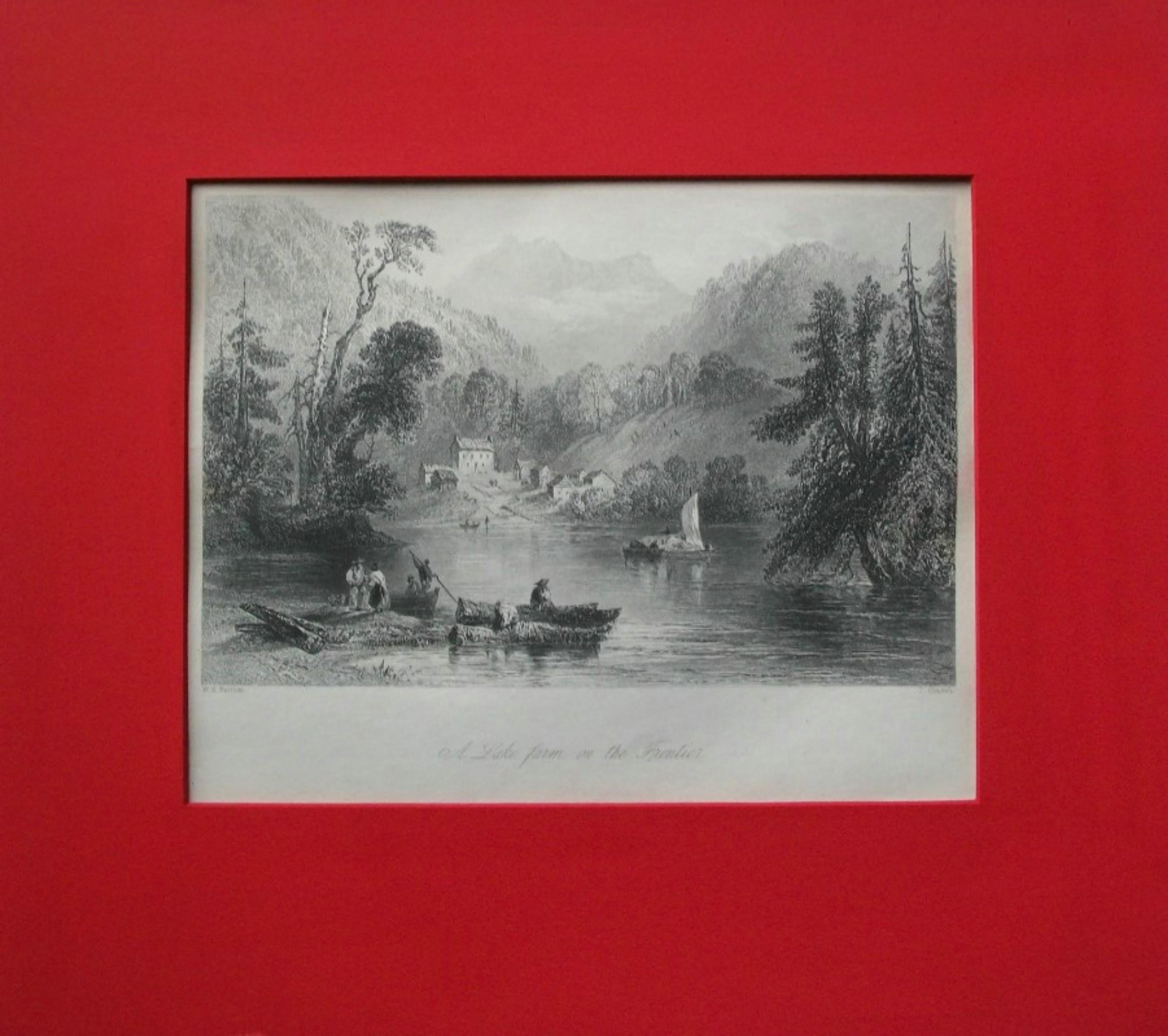W. H. BARTLETT - A Lake Farm on the Frontier - Framed Engraving - Circa 1841 (Viktorianisch) im Angebot