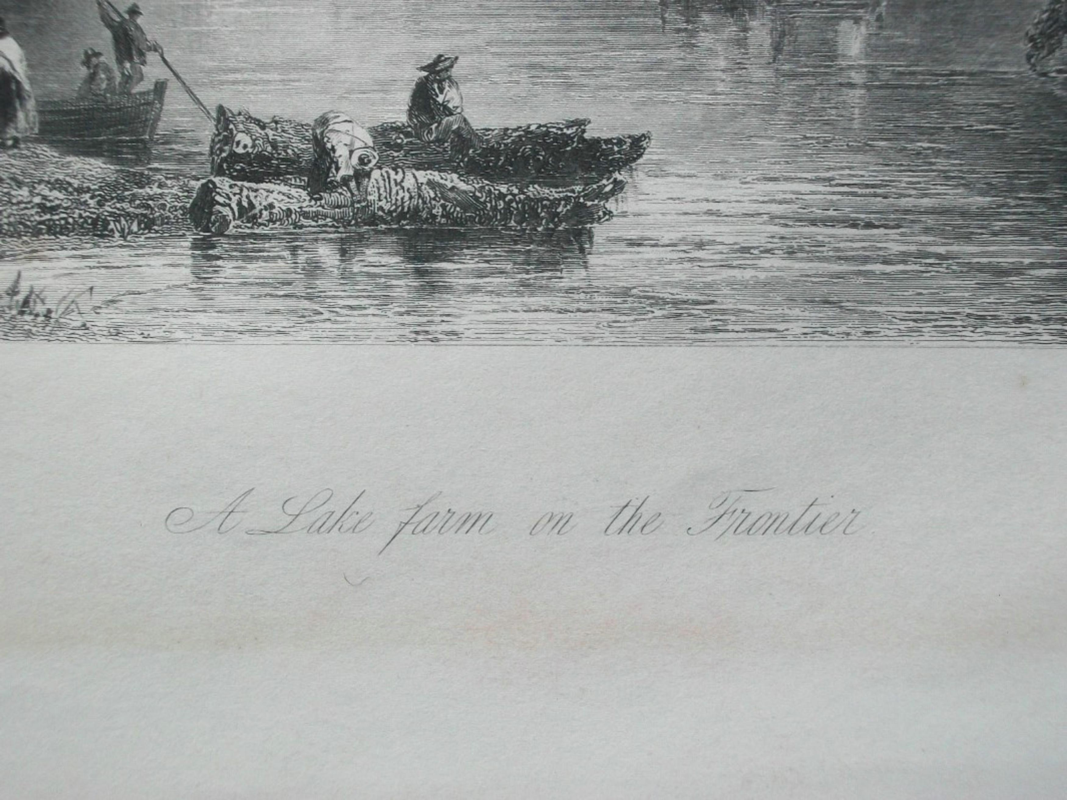 W. H. BARTLETT - A Lake Farm on the Frontier - Framed Engraving - Circa 1841 im Zustand „Gut“ im Angebot in Chatham, ON